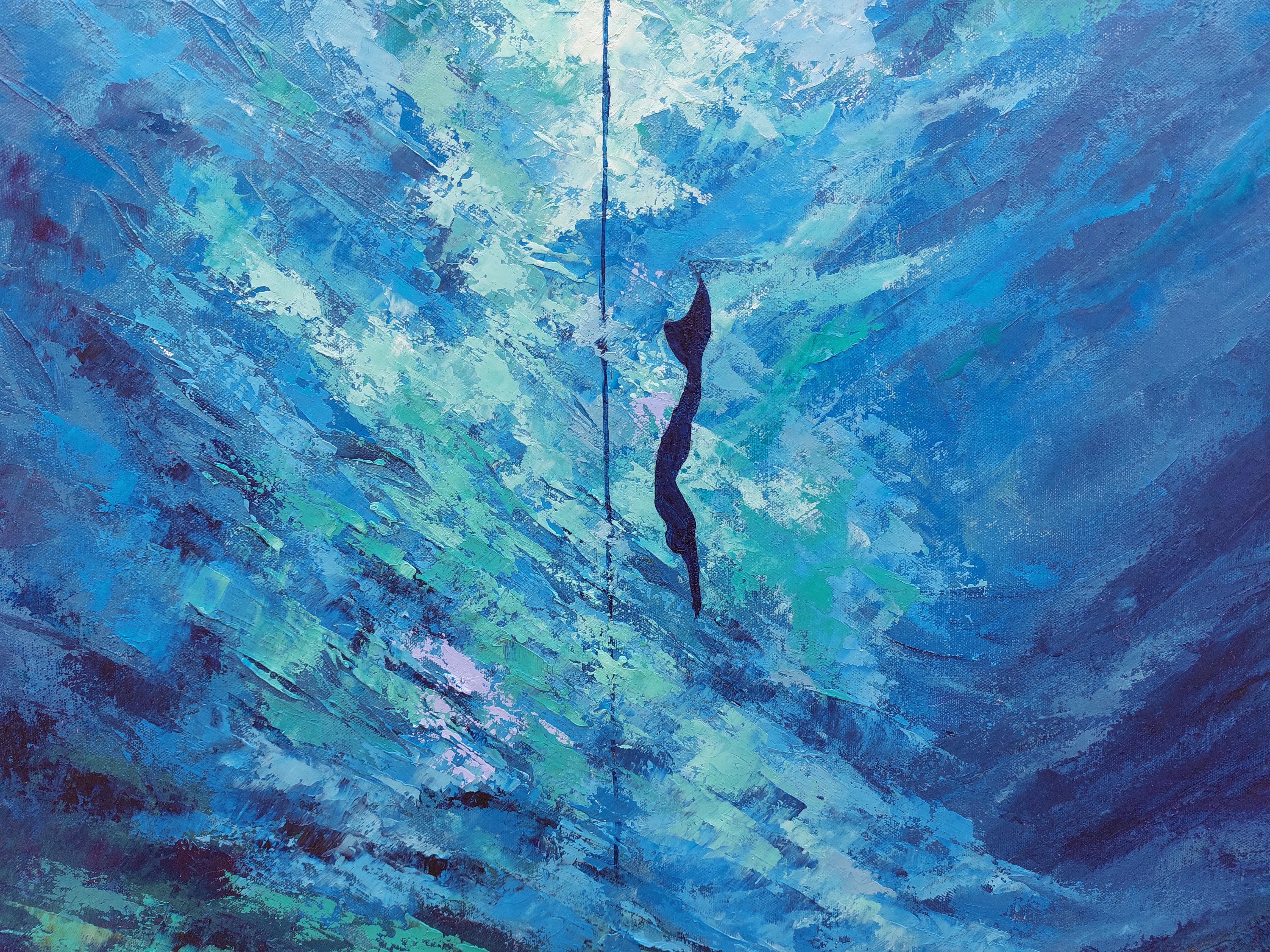 Free Diving Ölgemälde Original Unterwasser-Kunst Ozean-Palette-Messer Imressionis (Impressionismus), Painting, von Olga Nikitina