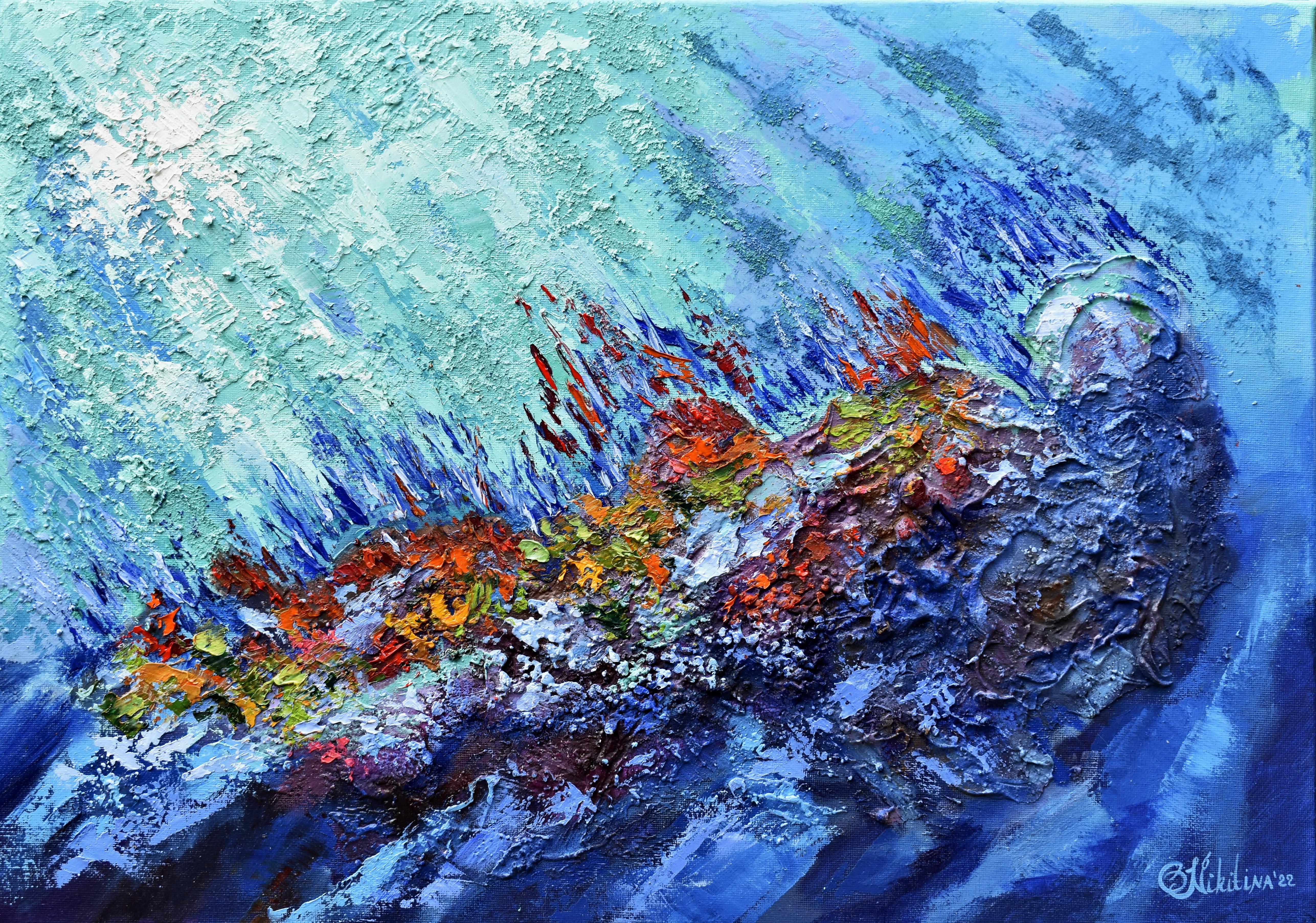 Olga Nikitina Abstract Painting - Hawaii Coral Reef Textured Painting 