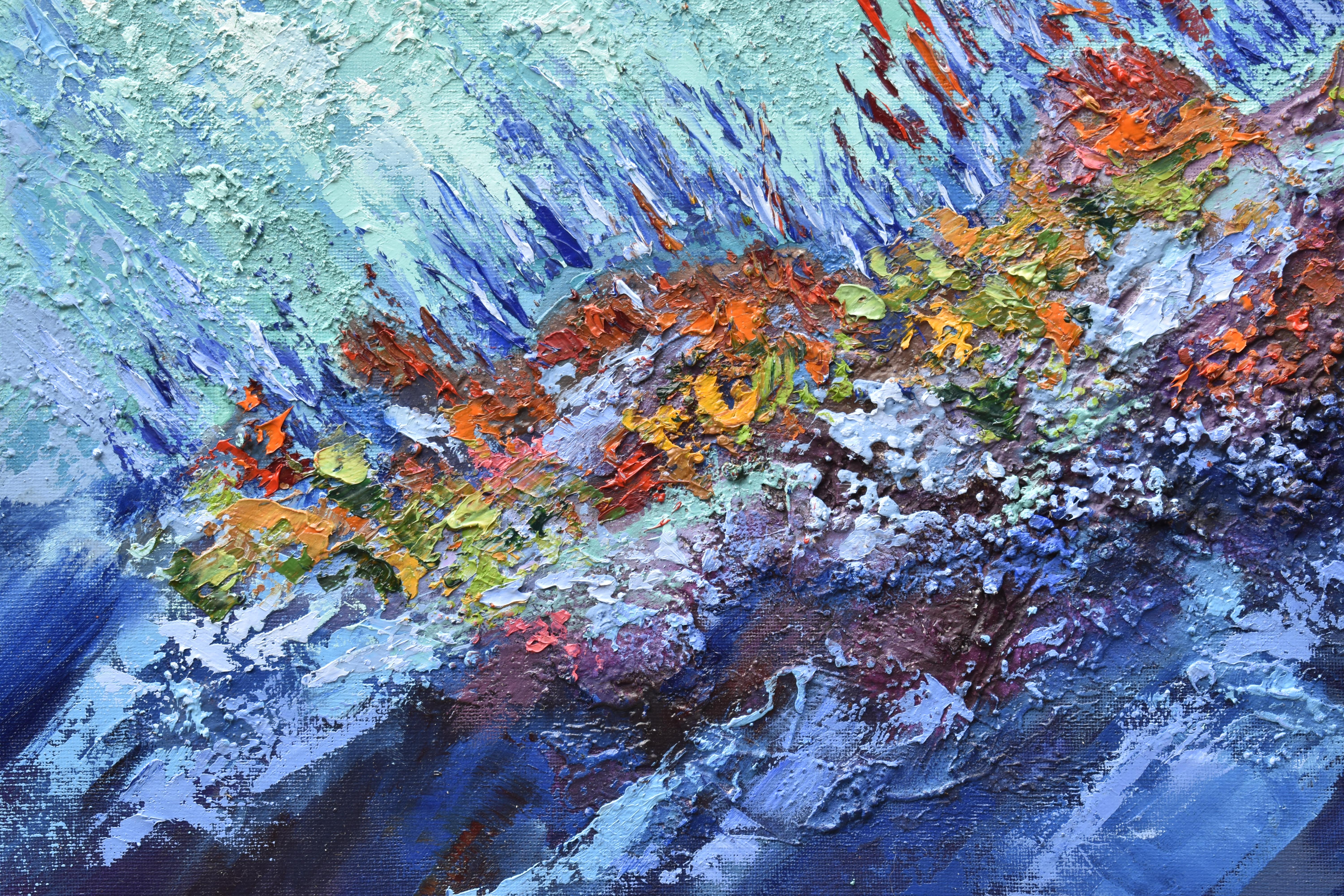 Hawaii Pintura Arrecife de Coral Arte Original Textura 3D - Landscape Painting Azul de Olga Nikitina