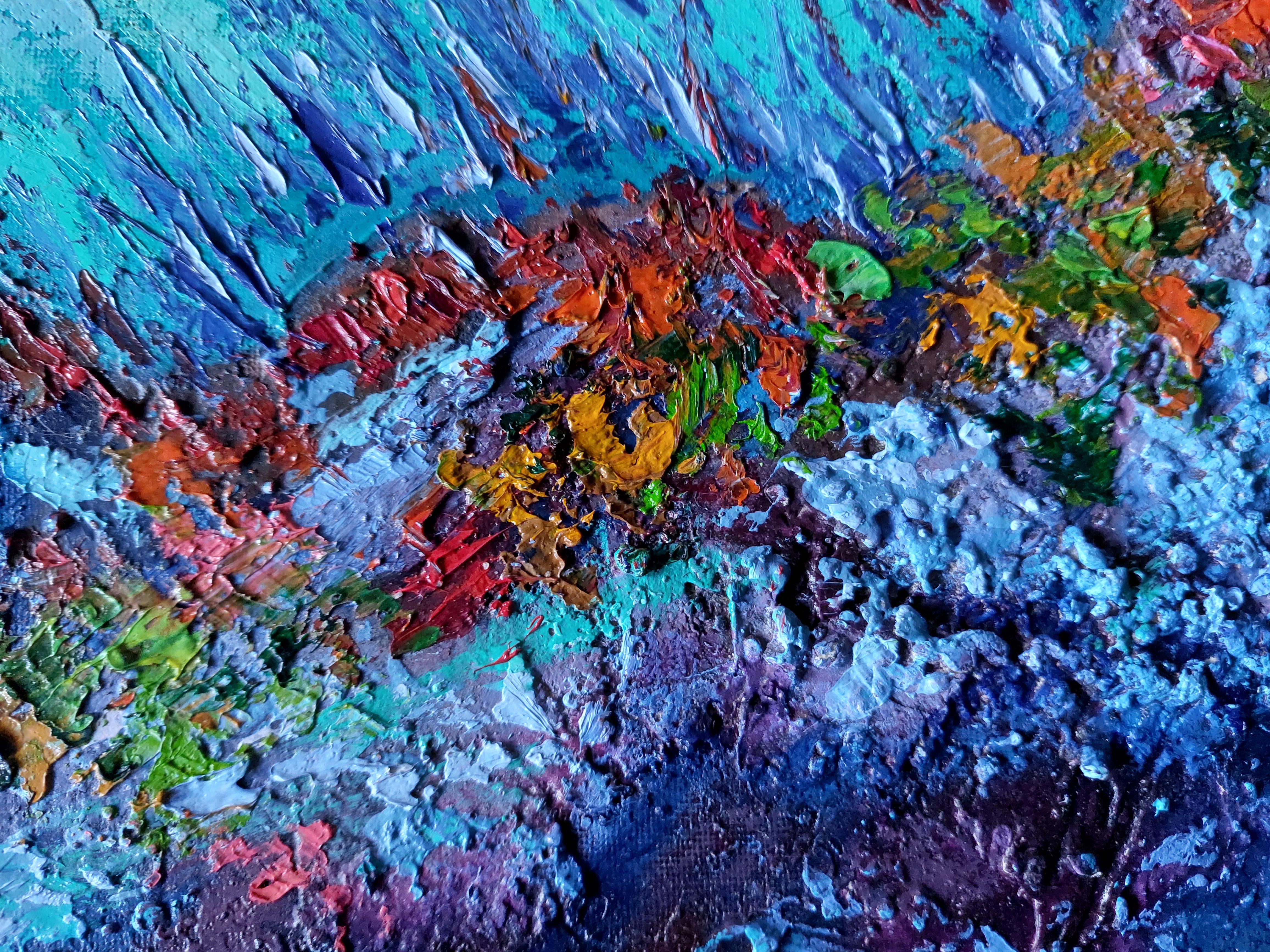 Hawaii Pintura Arrecife de Coral Arte Original Textura 3D en venta 1