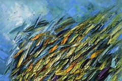 Hawaii Yellow Fish Bait Ball Impasto Painting Palette Knife Art