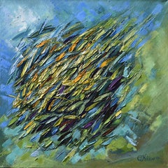 Hawaii Yellow Fish Bait Ball Impasto Painting Palette Knife Art