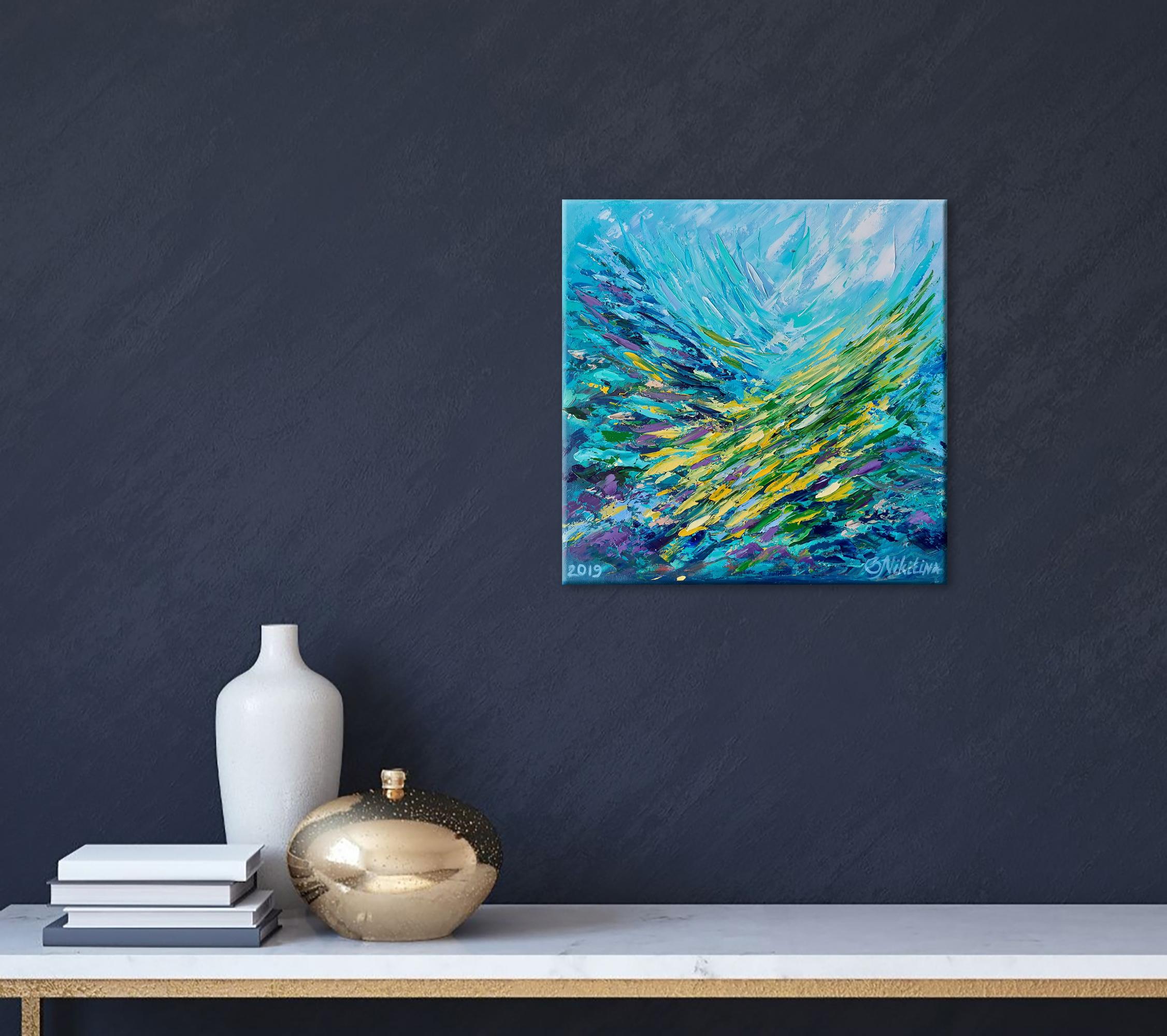 * Title: Hawaii yellow fish
* Size: 10 x 10 inches
* Materials: oil, stretched canvas, palette knife
* Shipping: gallery standards packaging, express shipping
Bright abstract seascape painting will be a good addition to your original oil painting