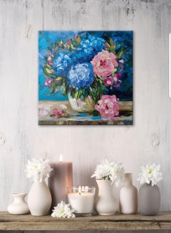 Hydrangea Bouquet Oil Painting Palette Knife Art Impasto