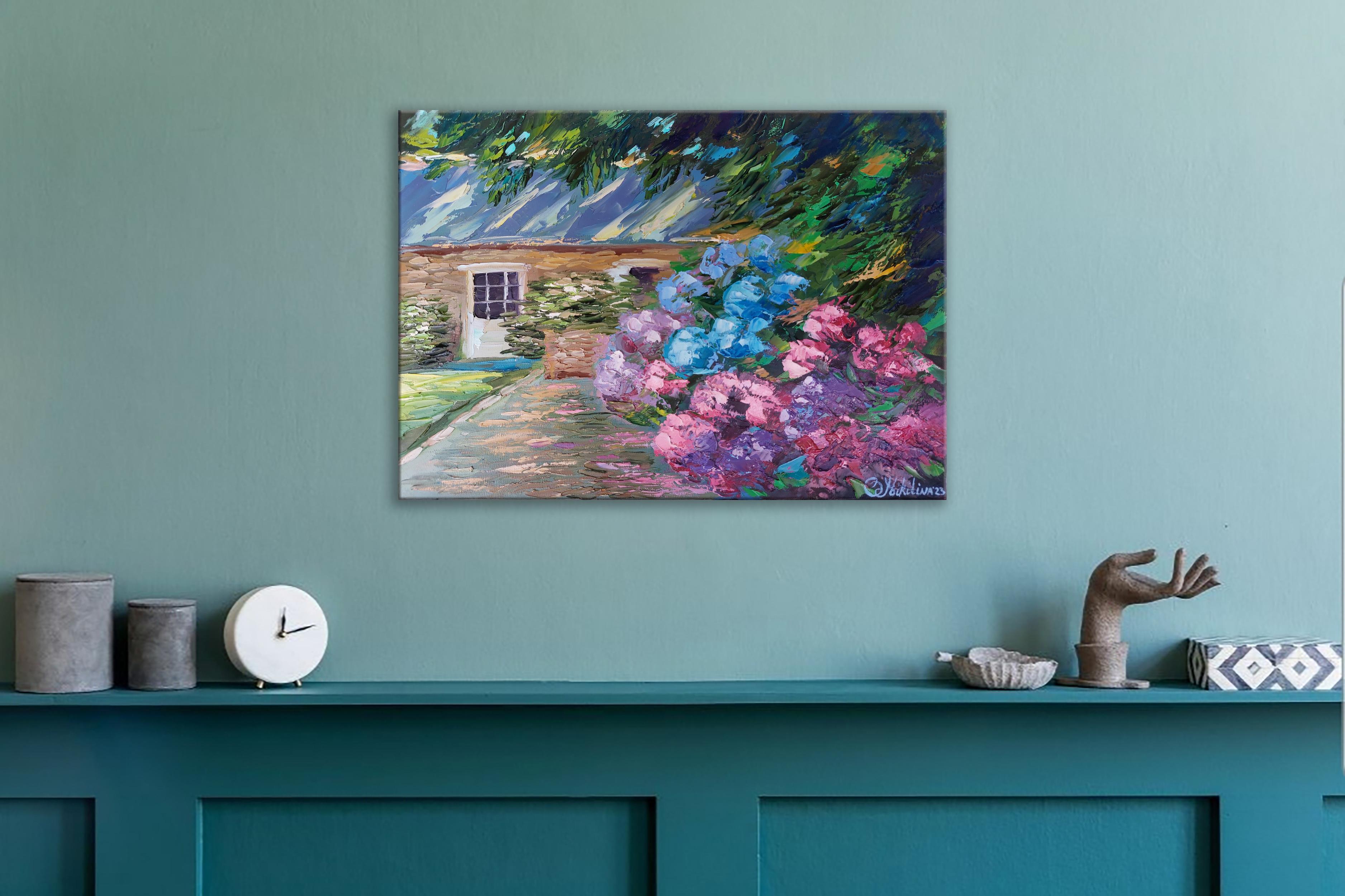Pittura Ortensia Fiori Casa di campagna Arte originale - Painting di Olga Nikitina
