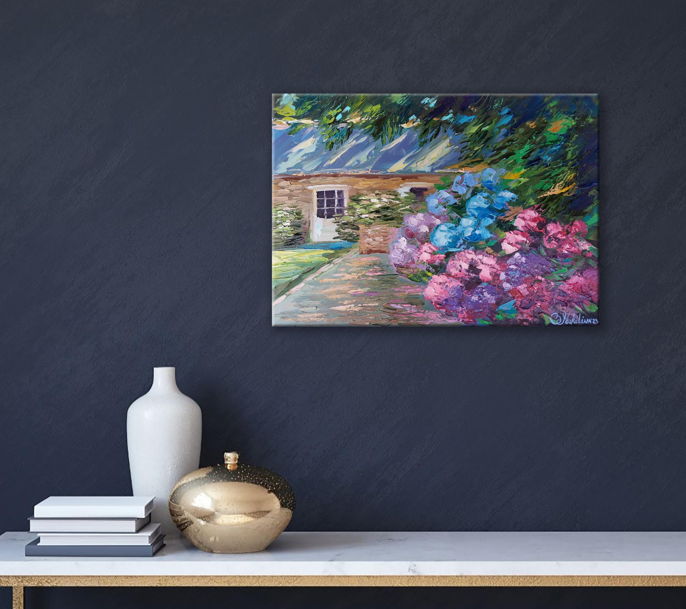 Pittura Ortensia Fiori Casa di campagna Arte originale - Painting Impressionismo di Olga Nikitina