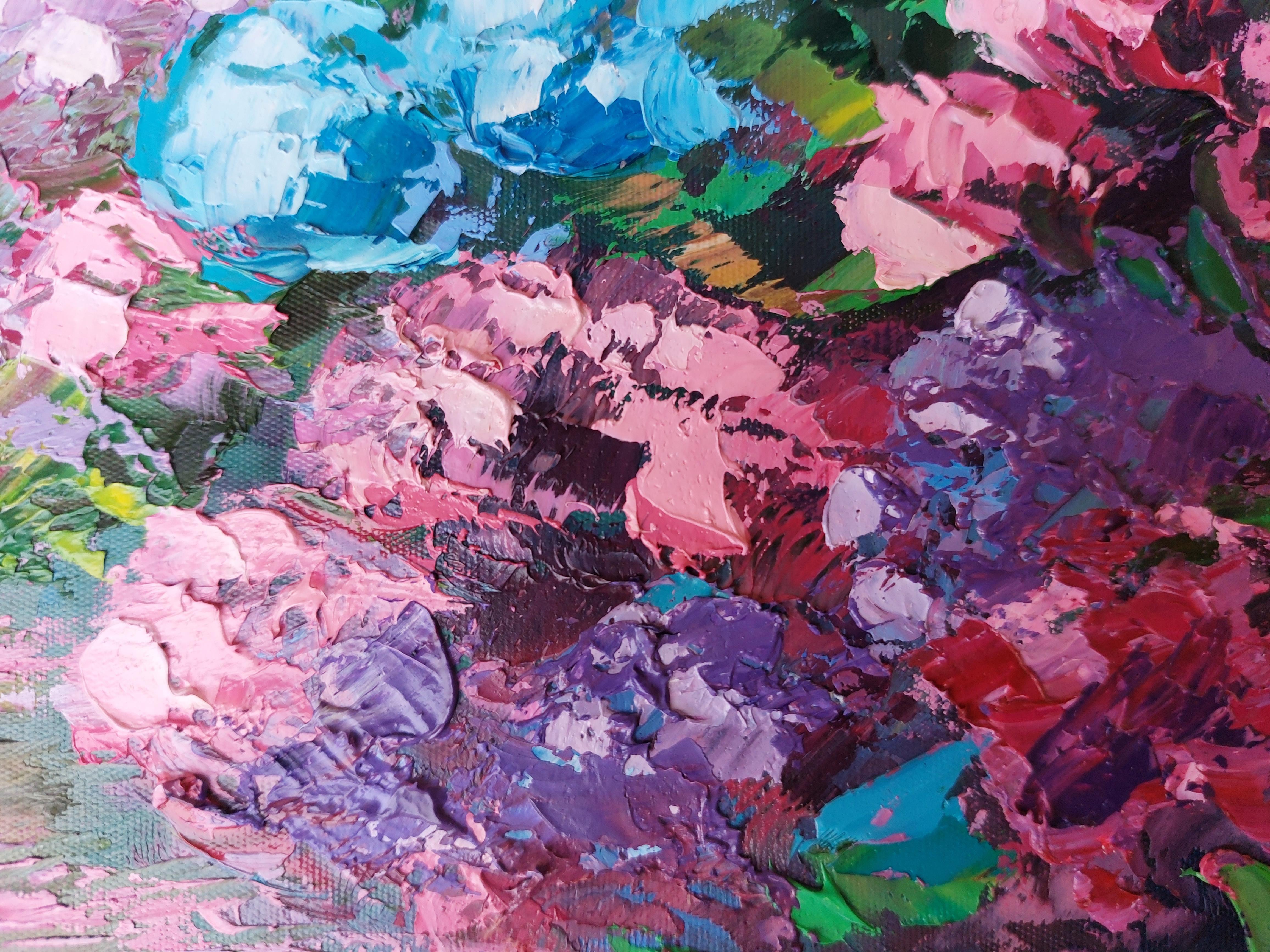 Giardino di ortensie - Pittura a olio originale su tela stirata
Tecnica dell'Impasto  Coltello per tavolozza  Paesaggio floreale del cottage

Entra in una scena di serenità senza tempo con 
