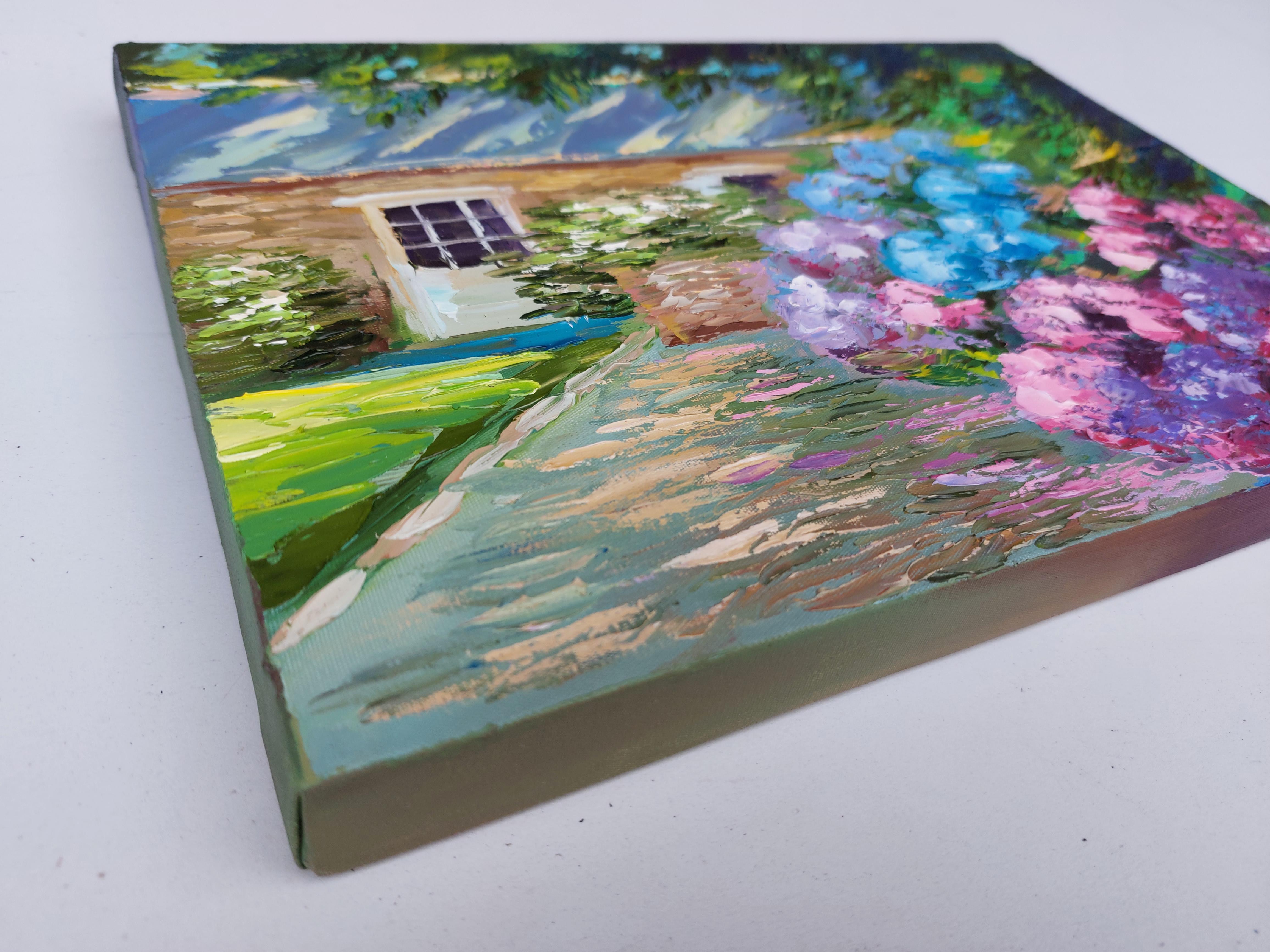 Pittura Ortensia Fiori Casa di campagna Arte originale in vendita 1