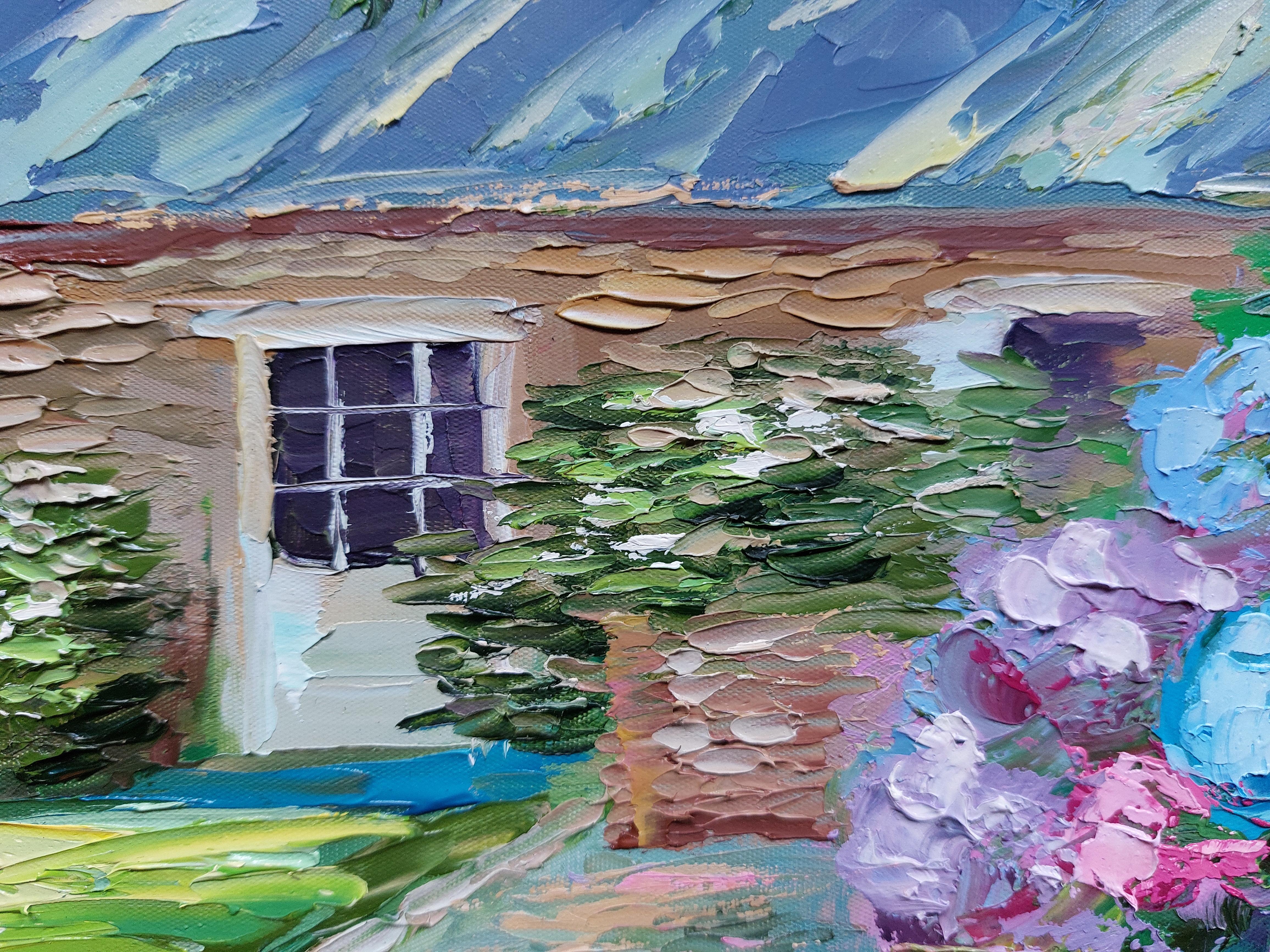 Pittura Ortensia Fiori Casa di campagna Arte originale in vendita 3