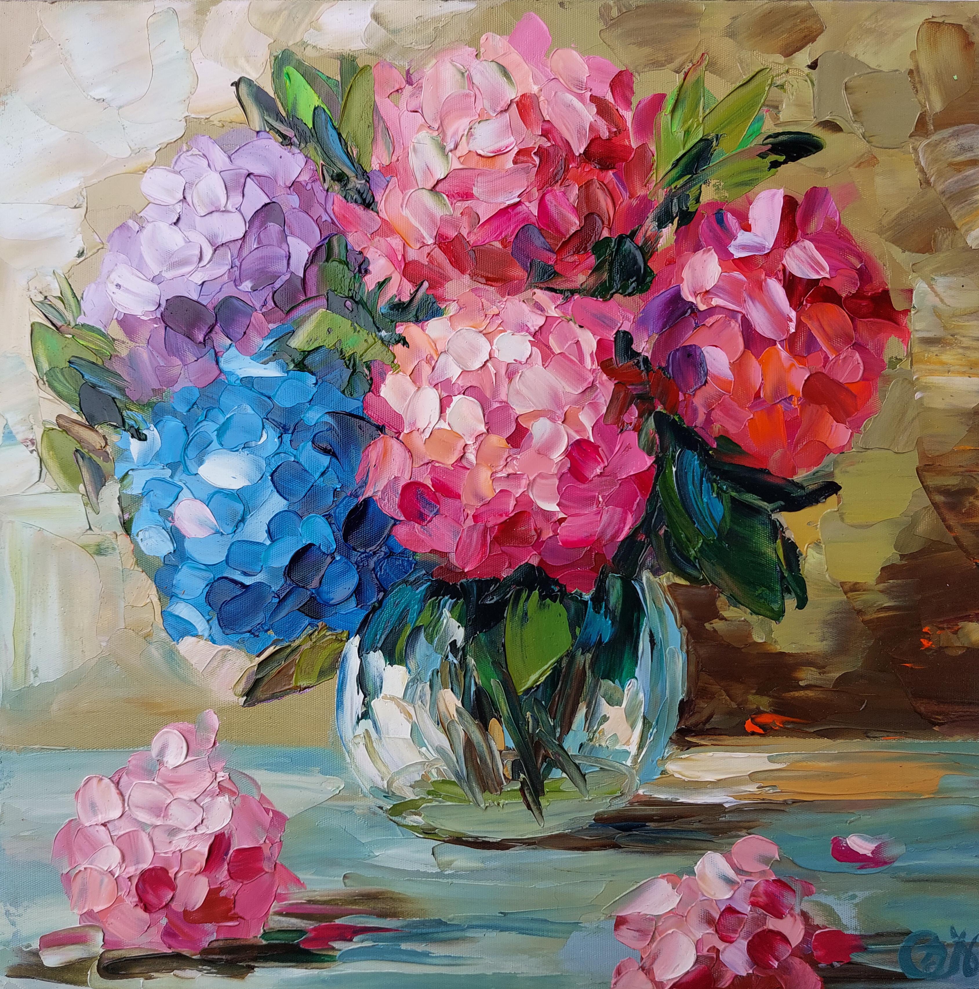 Olga Nikitina Interior Painting - Hydrangea Still Life Oil Painting Original Art Impasto