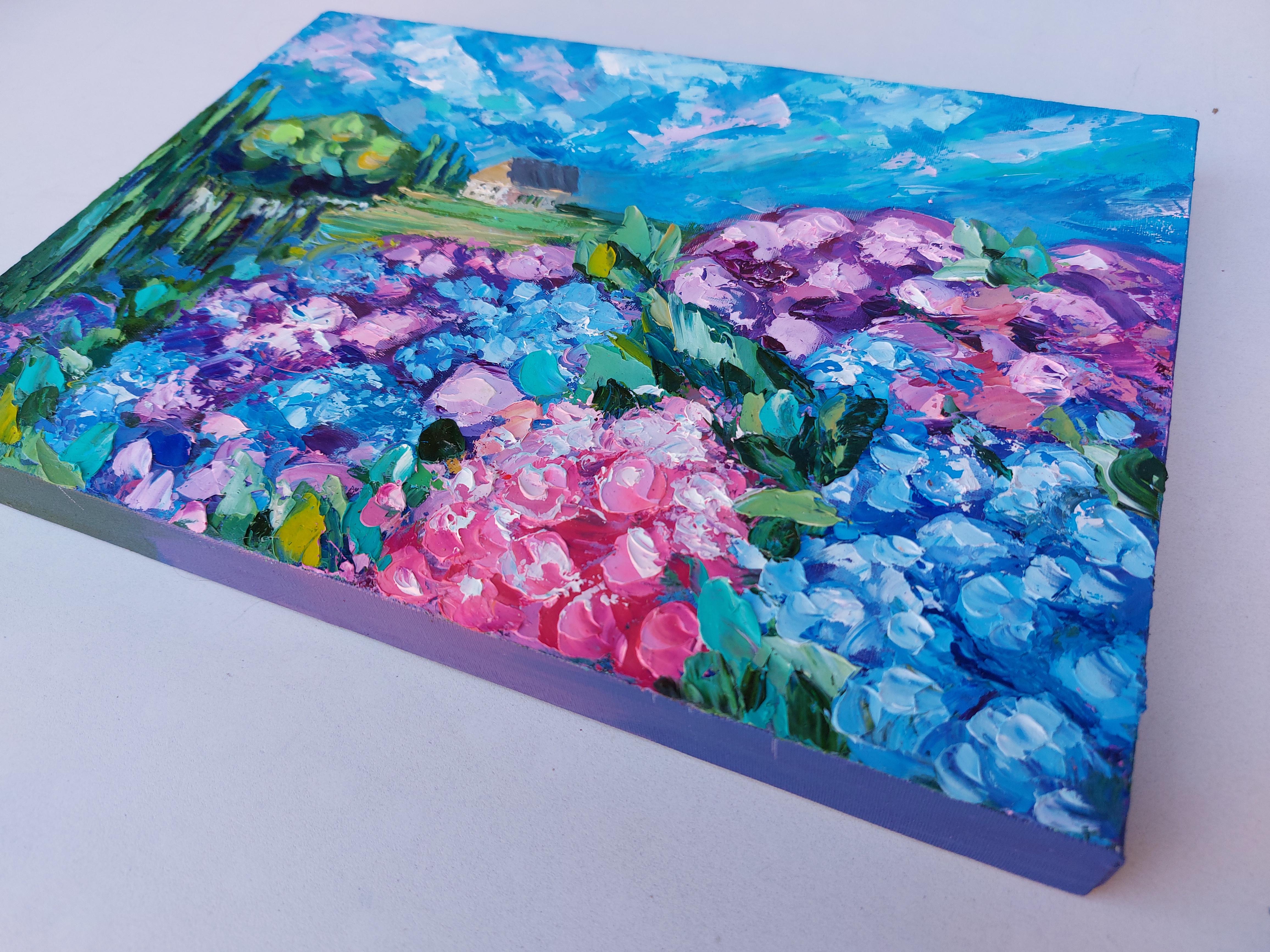 Irish Cottage Painting Hydrangea Garden Original Art im Angebot 2