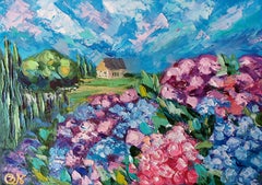 Irish Cottage Painting Hydrangea Garden Original Art