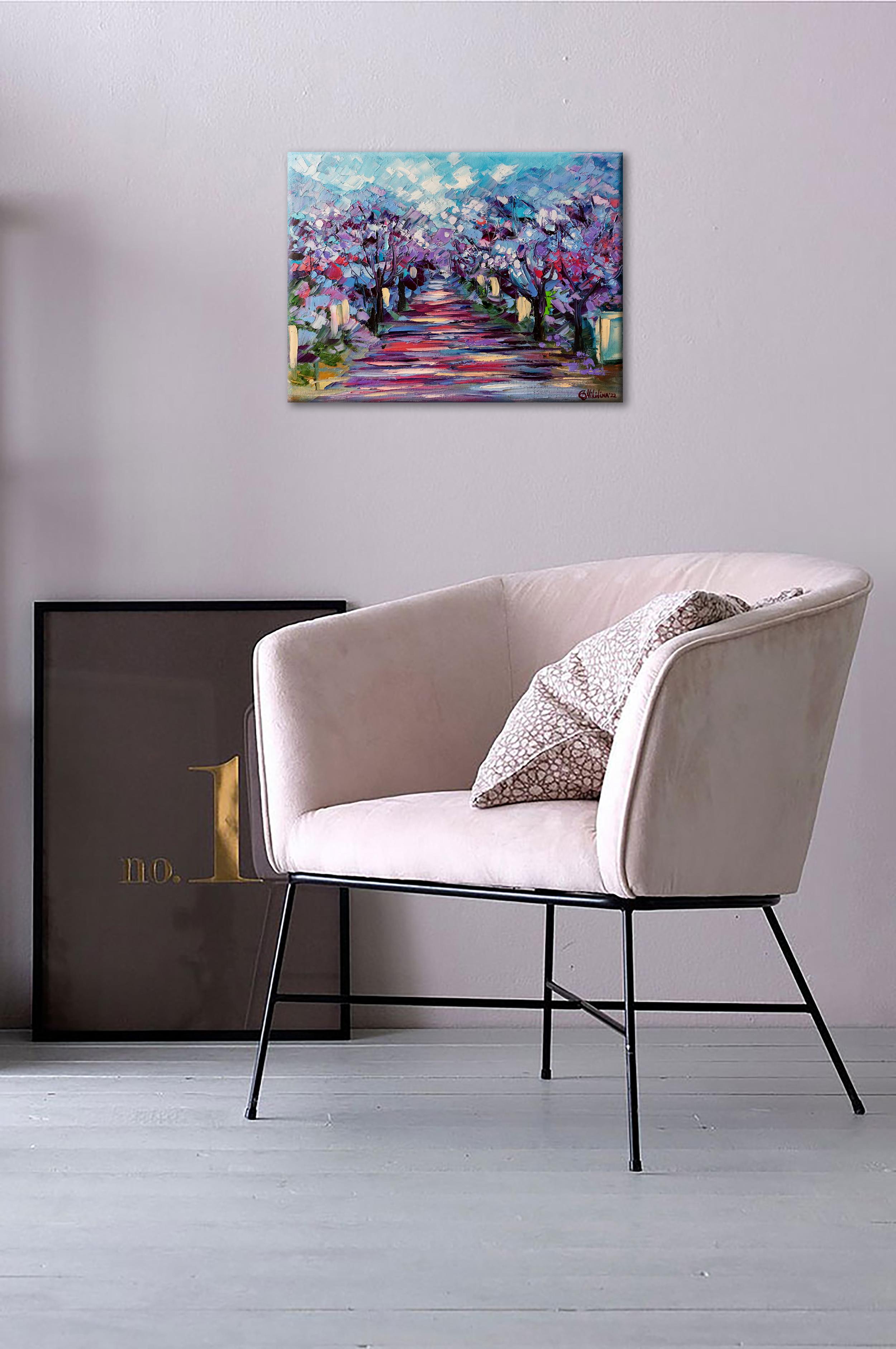 Jacaranda Pathway Ölgemälde Original Kunst im Angebot 1