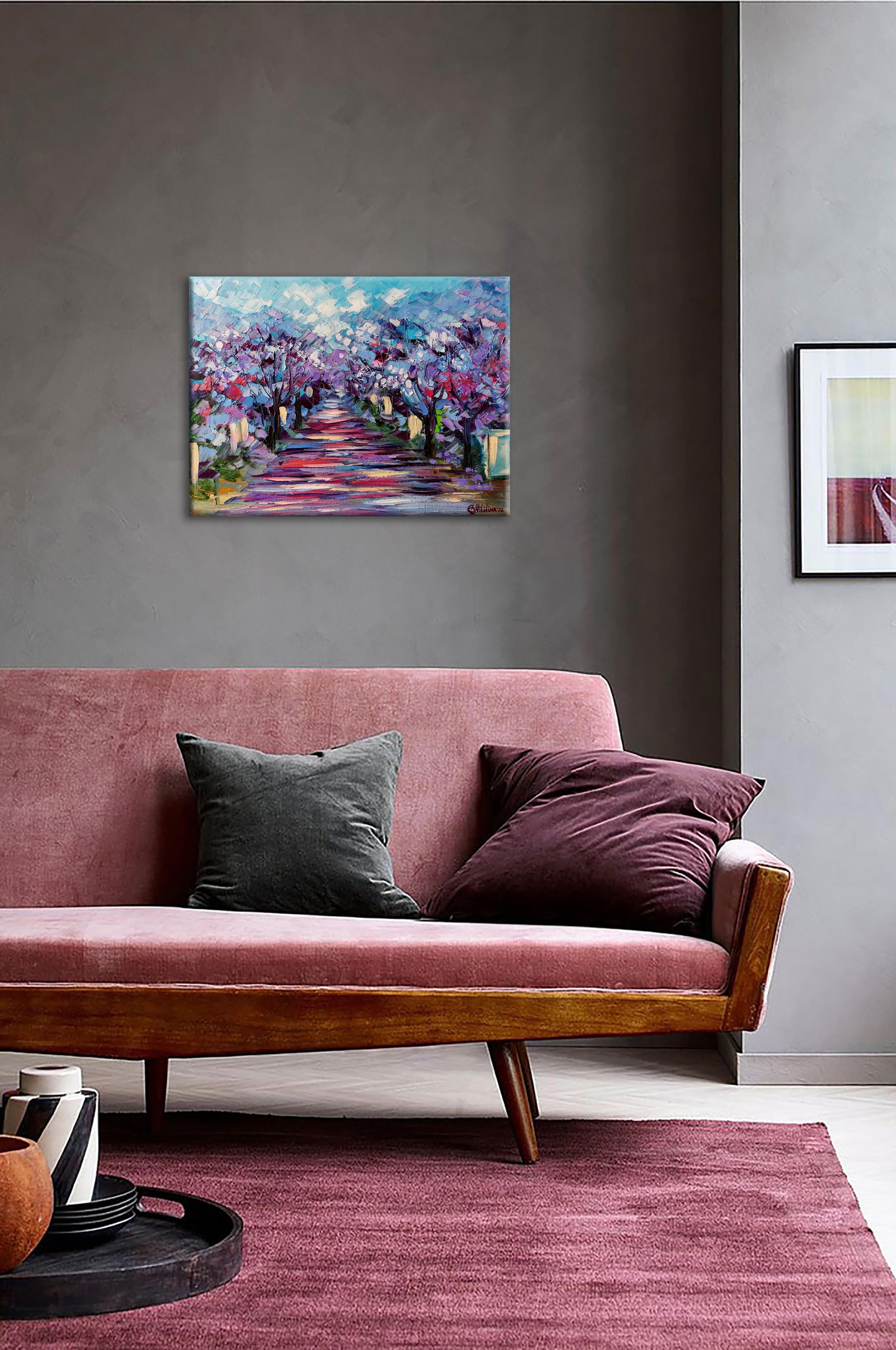 Pintura Jacaranda Long Beach California 100% Arte Original único de Olga Nikitina, óleo sobre lienzo.
* Título: El callejón de Jacaranda
* Tamaño: 12 por 16 pulgadas
* Materiales: óleo, lienzo tensado, espátula
* Envío: Embalaje según las normas de