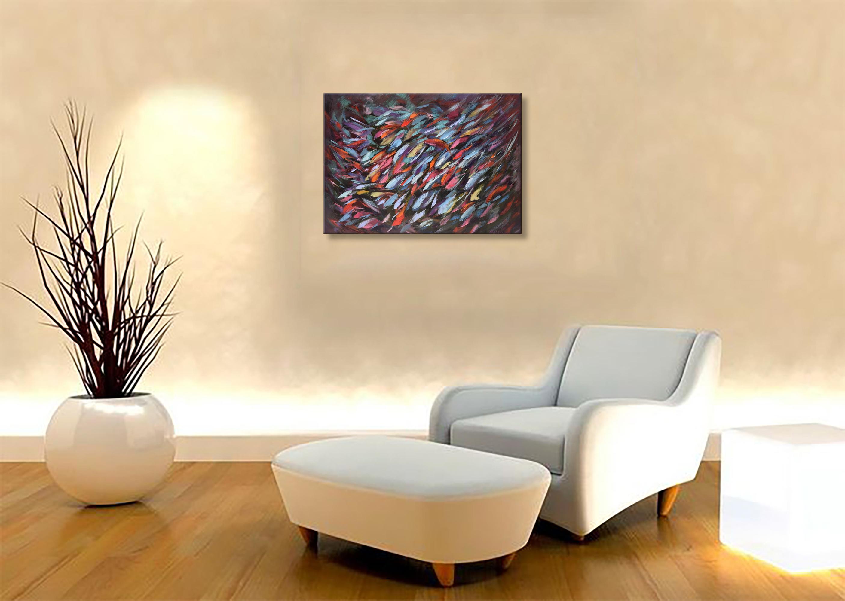 Kaleidoskope Unterwassergemälde entstand unter Wasser in der Tiefe von 7.6 m. (Grau), Landscape Painting, von Olga Nikitina
