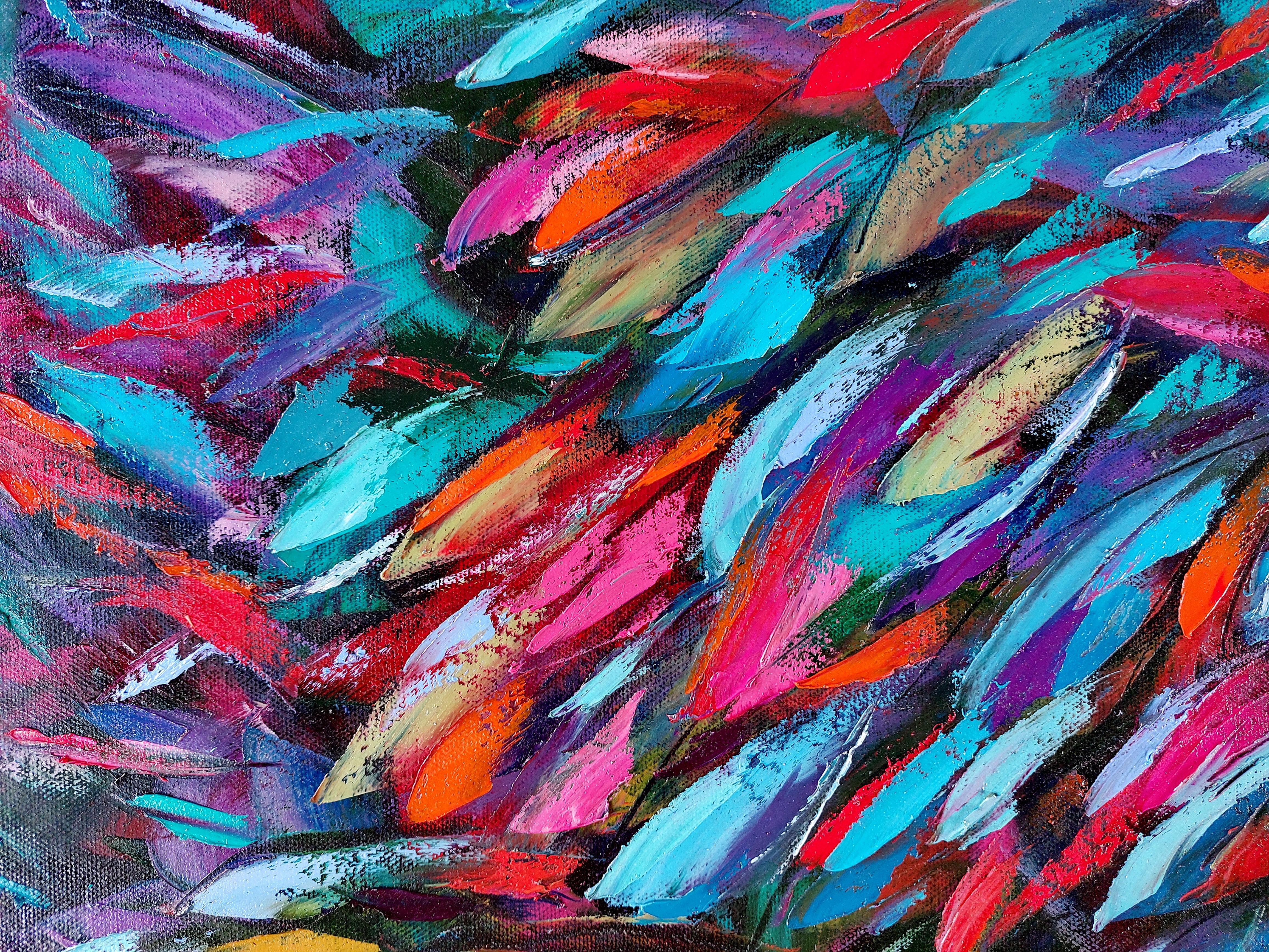 Kaleidoscope ist ein Original-Ölgemälde, das von der Künstlerin Olga Nikitina, einer Pionierin der seltenen und körperlich anstrengenden Unterwassermalerei, in 7,6 Metern Tiefe gemalt wurde. Dieses lebhafte Werk fängt die Essenz eines farbenfrohen,