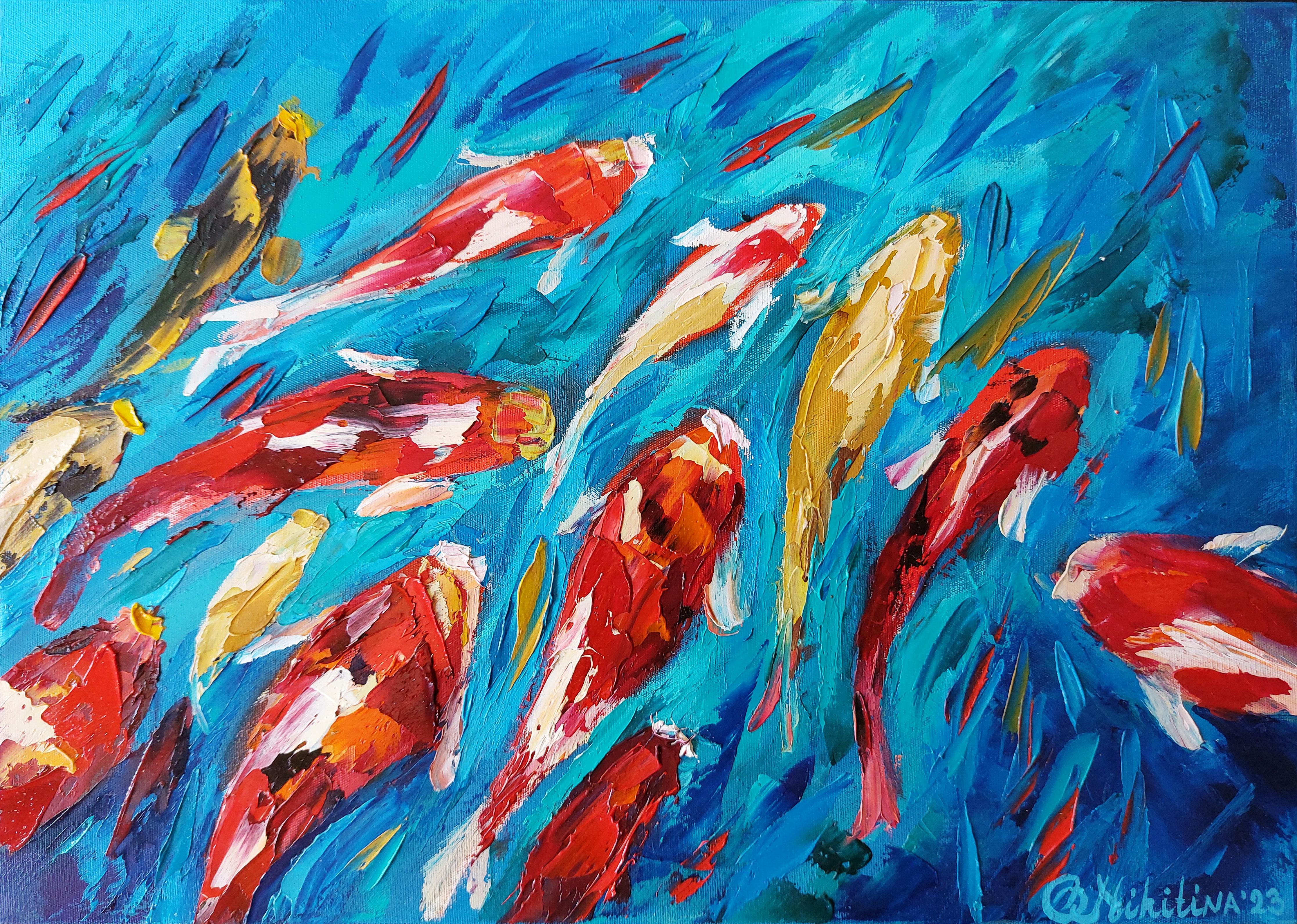 Olga Nikitina Landscape Painting - Koi Fish Painting 