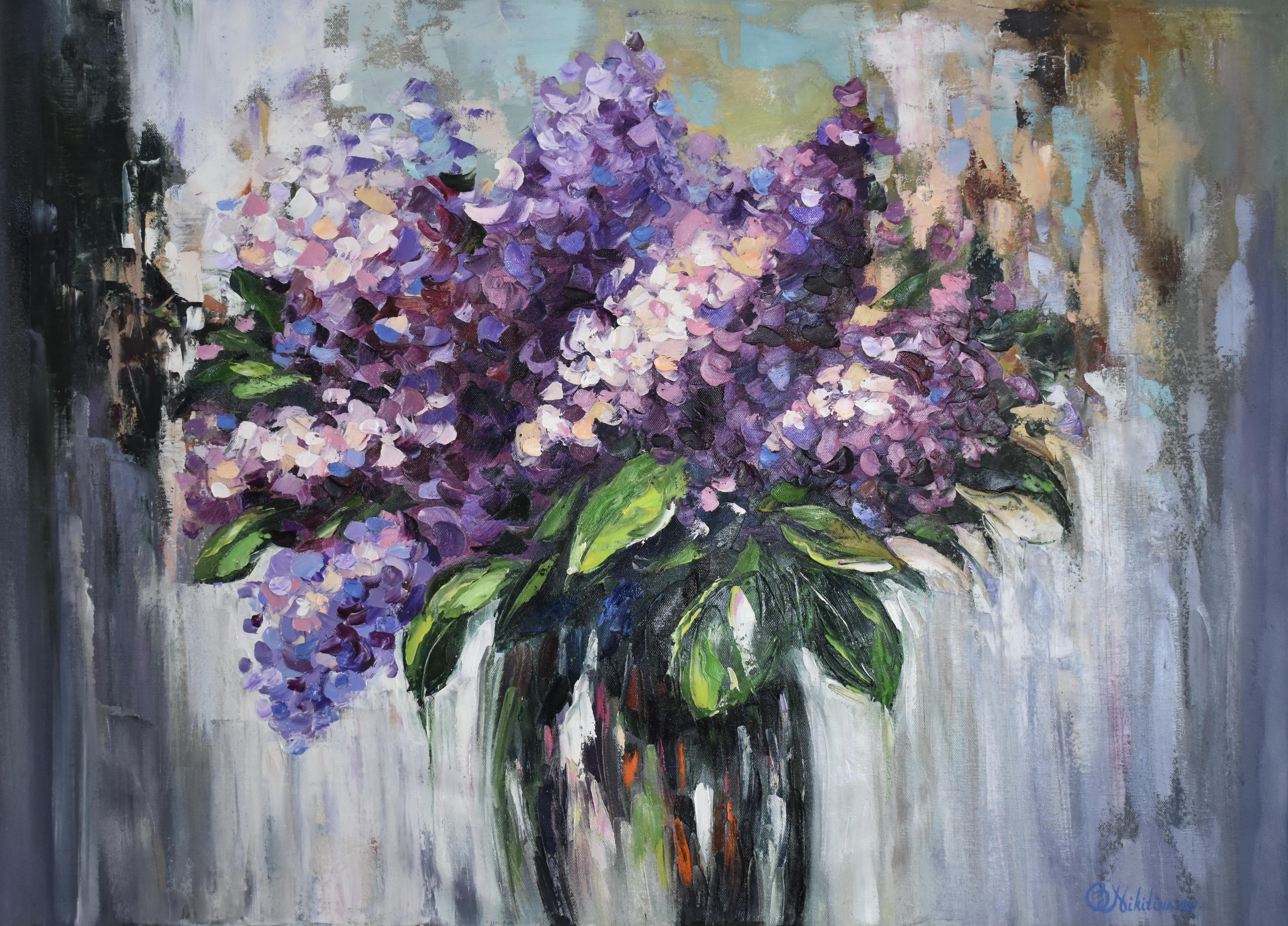 Lilac Flowers Oil Painting Impressionist Palette Knife Original Art
