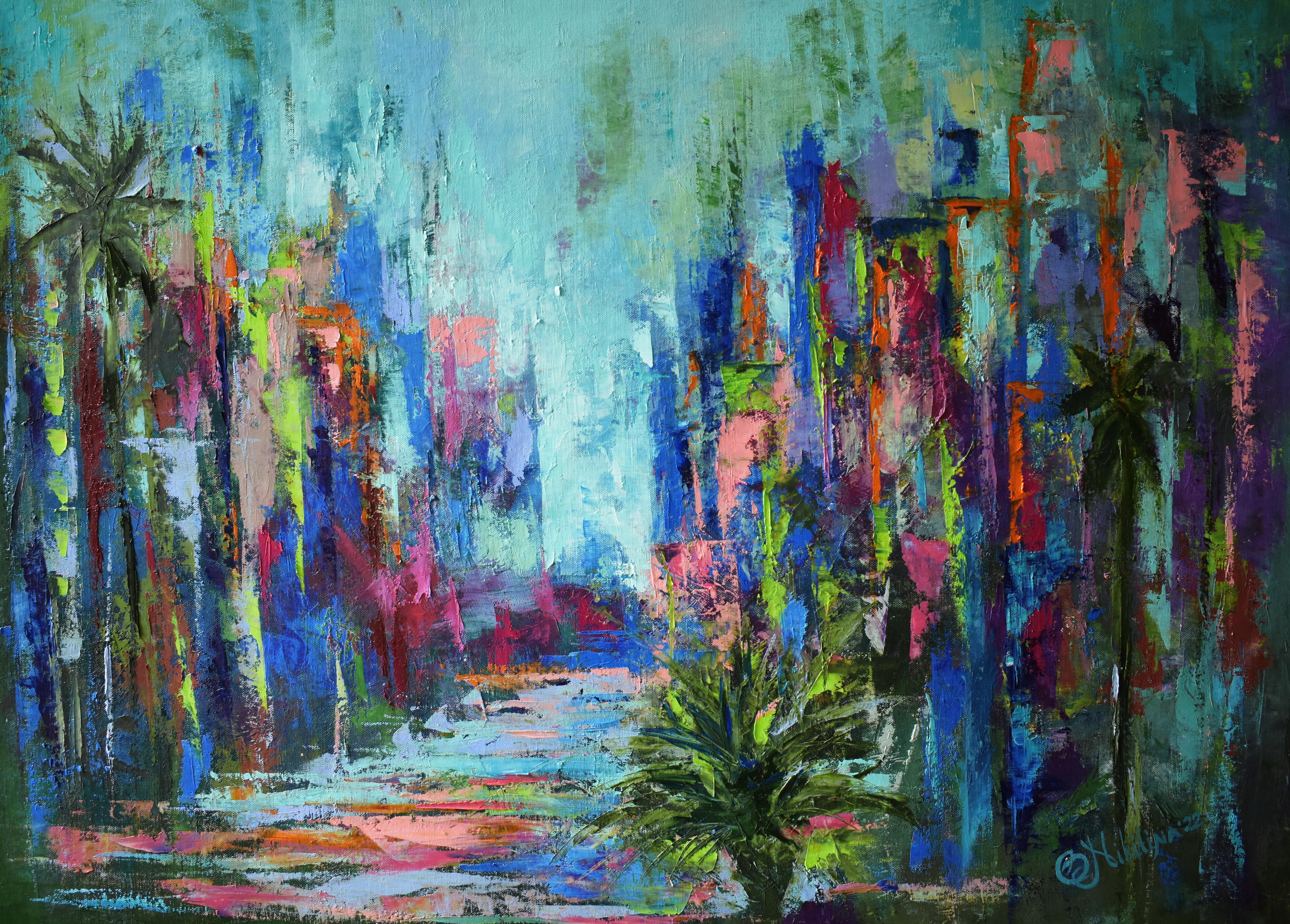 Landscape Painting di Olga Nikitina - Los Angeles, paesaggio urbano da dipingere