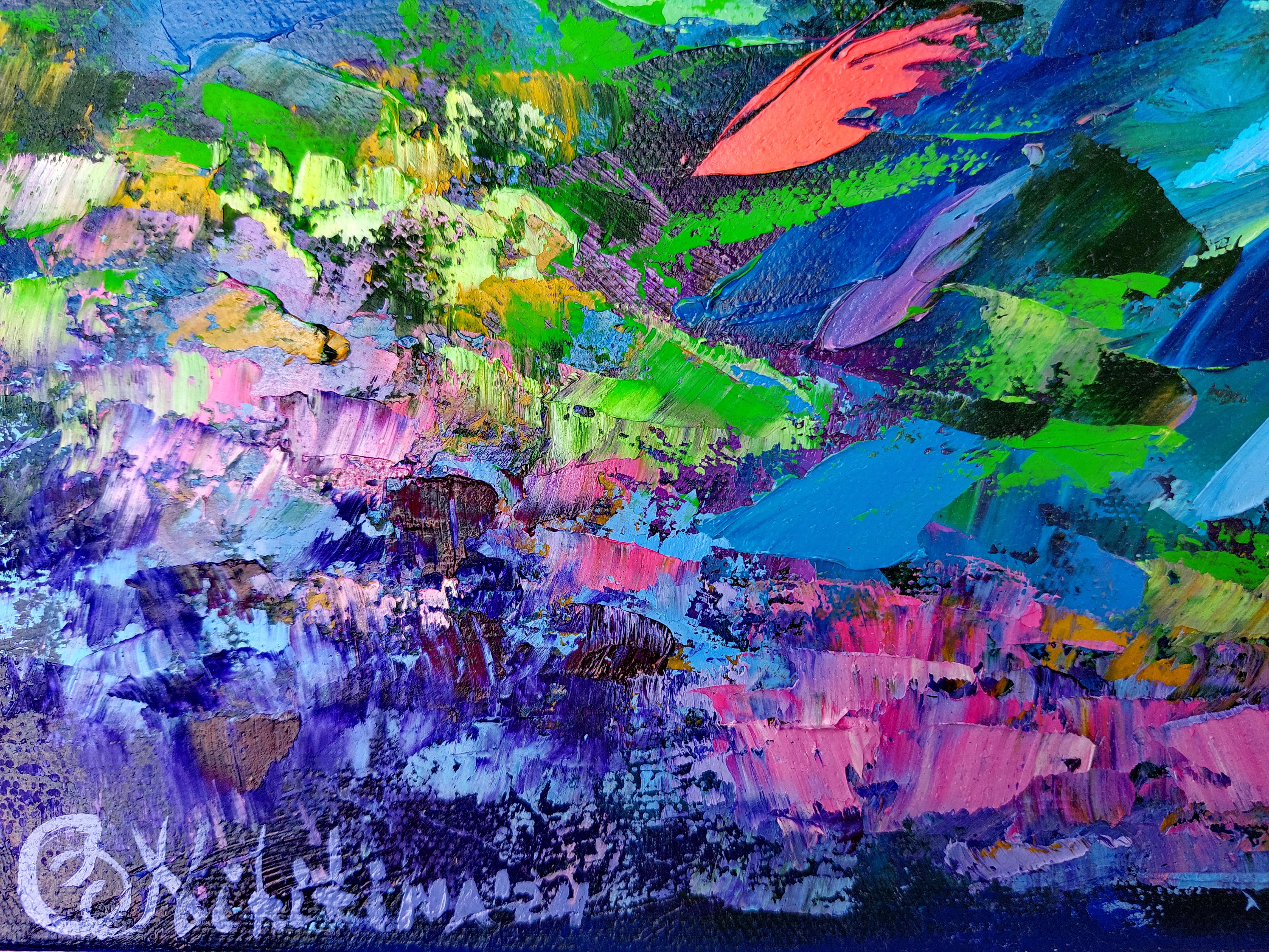 Pittura subacquea Barriera corallina Oceanic Arts Pittura ad olio originale ad impasto - Painting di Olga Nikitina