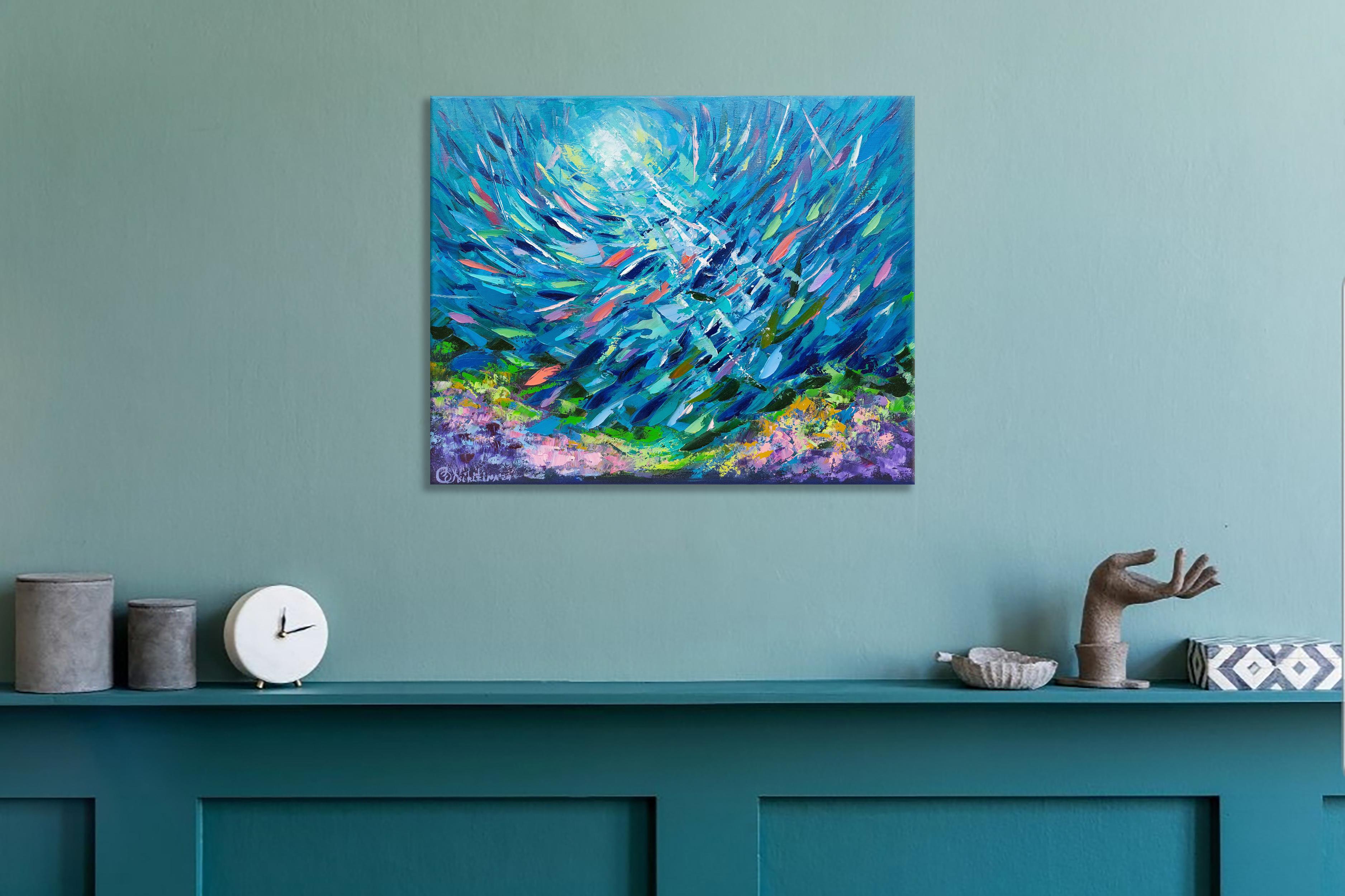 Pittura subacquea Barriera corallina Oceanic Arts Pittura ad olio originale ad impasto in vendita 3