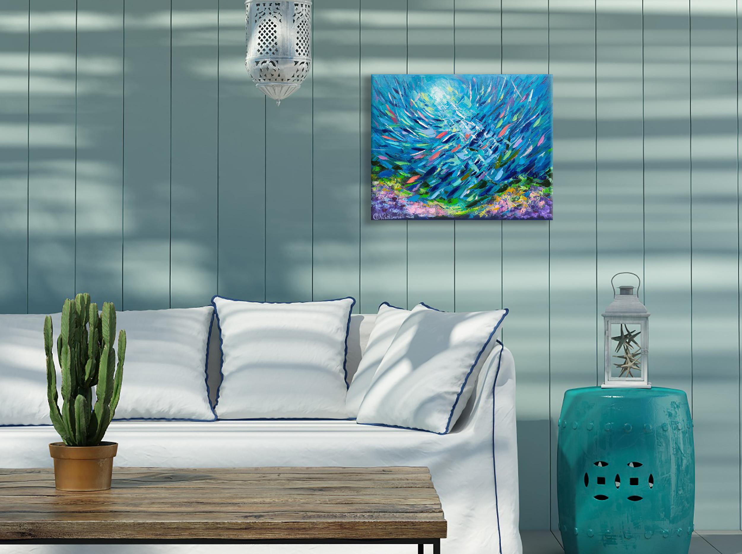 Pittura subacquea Barriera corallina Oceanic Arts Pittura ad olio originale ad impasto in vendita 4