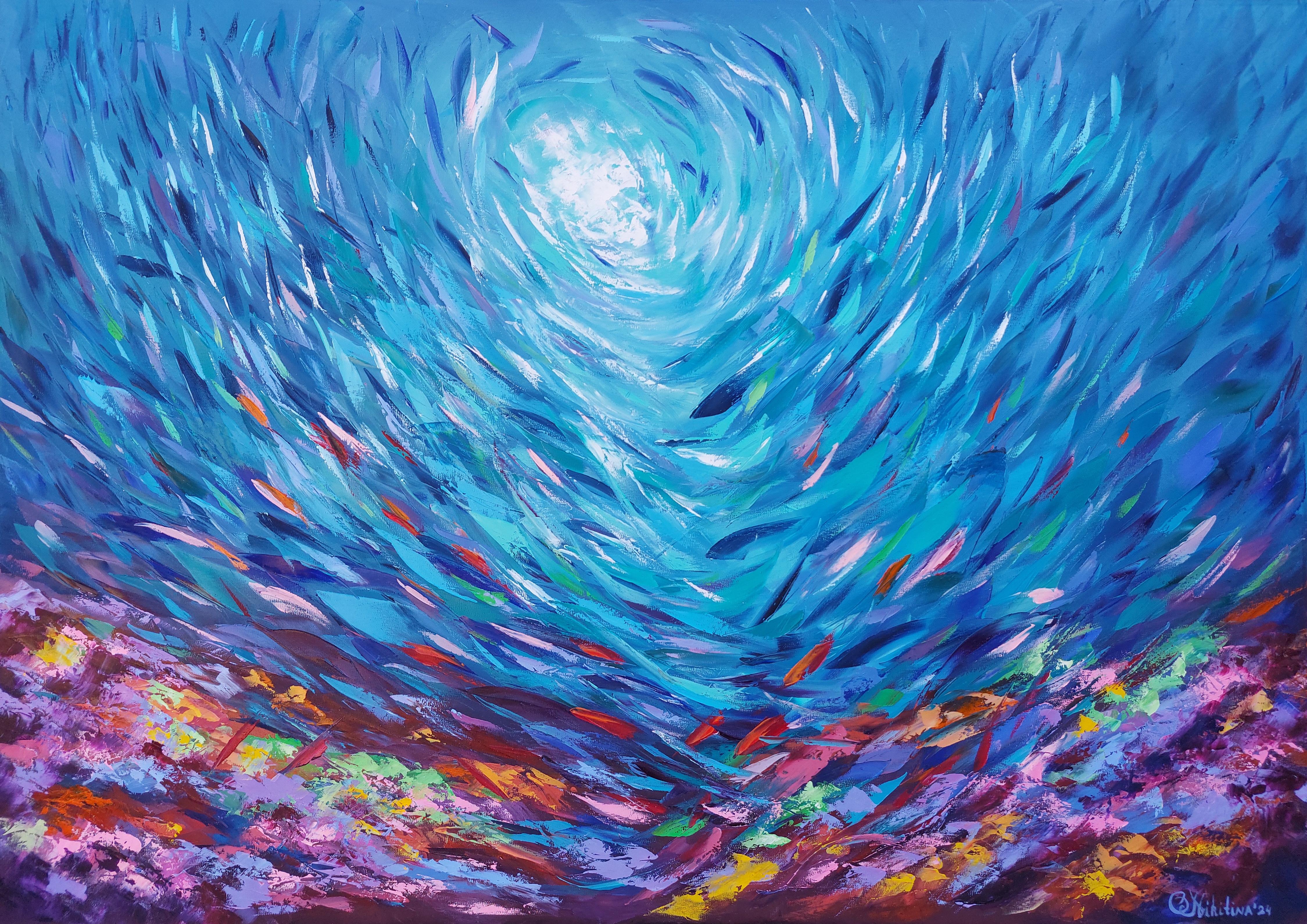 Abstraktes Korallenriff Ölgemälde auf Leinwand, Unterwasserkunst Impasto