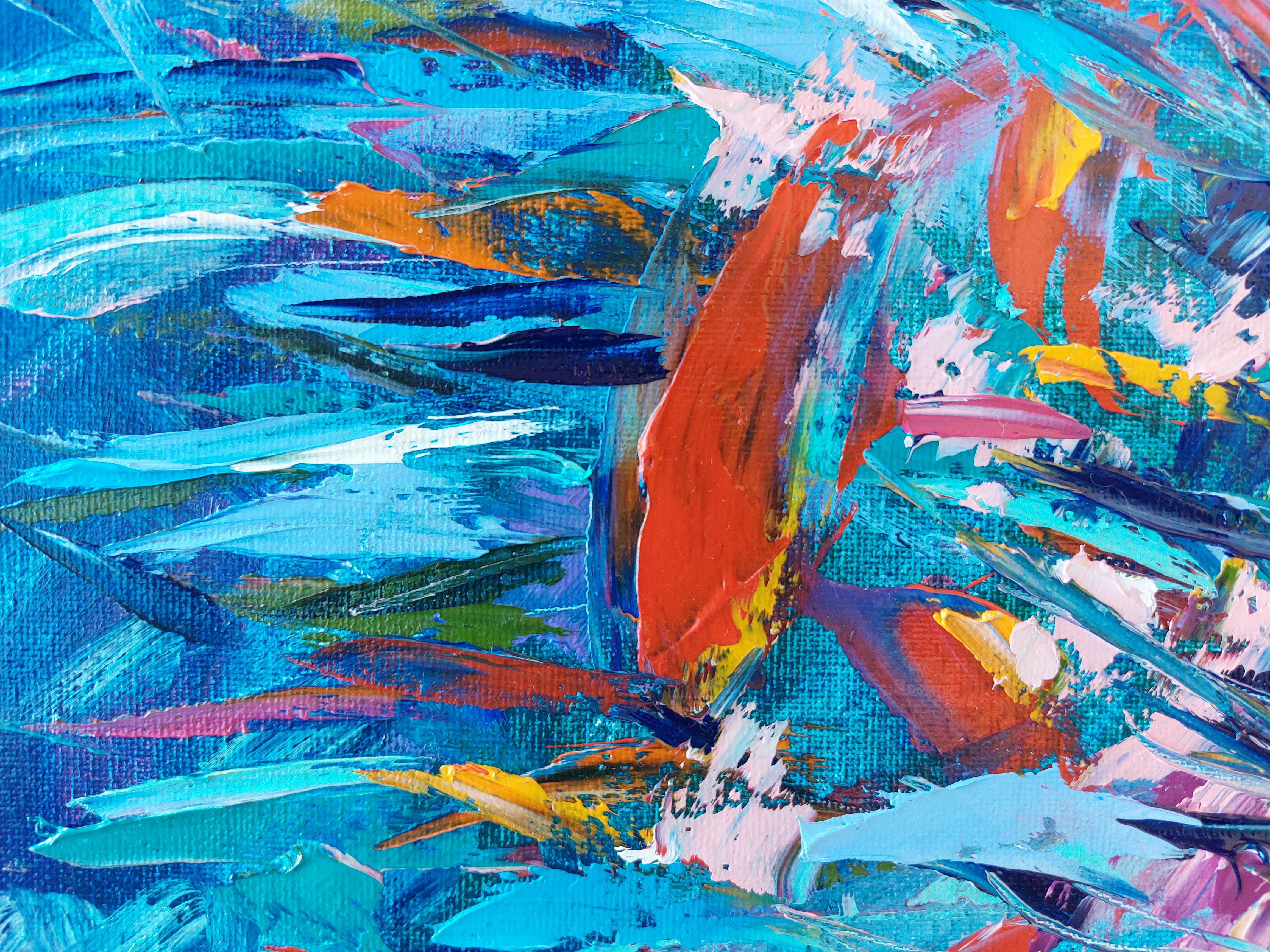Ritmo dell'oceano Pittura subacquea Pittura ad olio originale ad impasto - Painting Impressionismo di Olga Nikitina