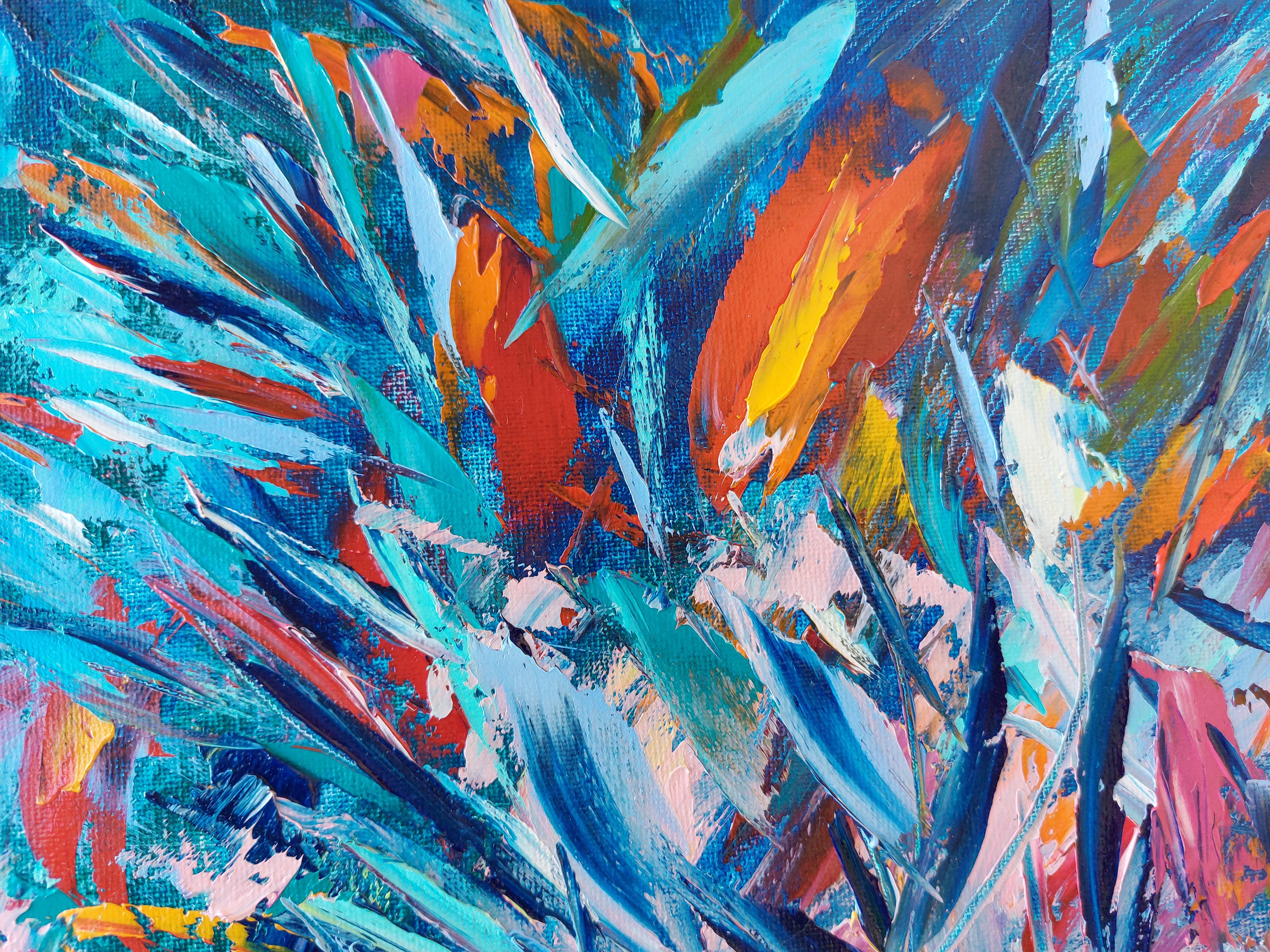 Ritmo dell'oceano Pittura subacquea Pittura ad olio originale ad impasto - Interior Painting Blu di Olga Nikitina