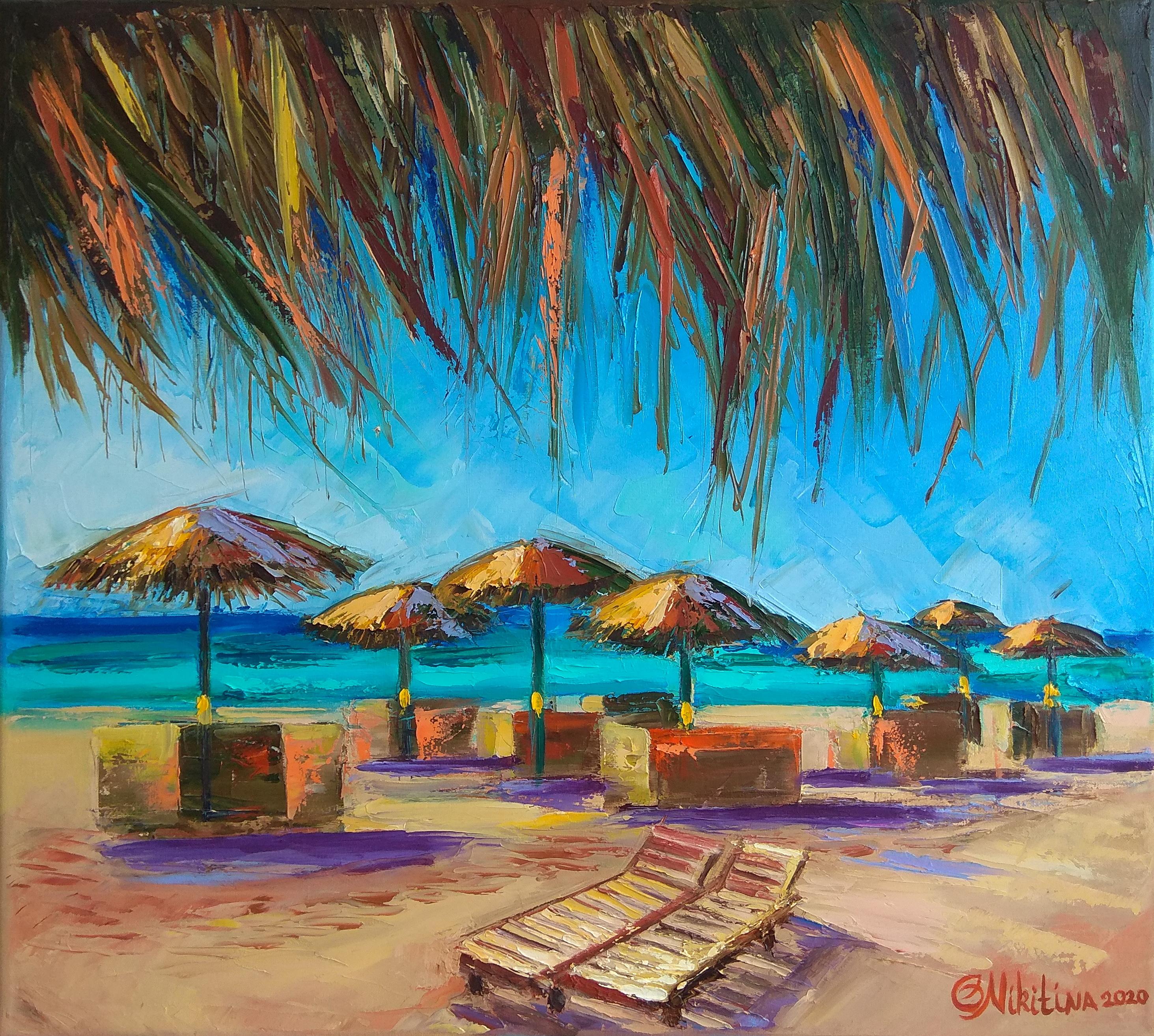 Olga Nikitina Landscape Painting - Beach Painting Ocean Art 