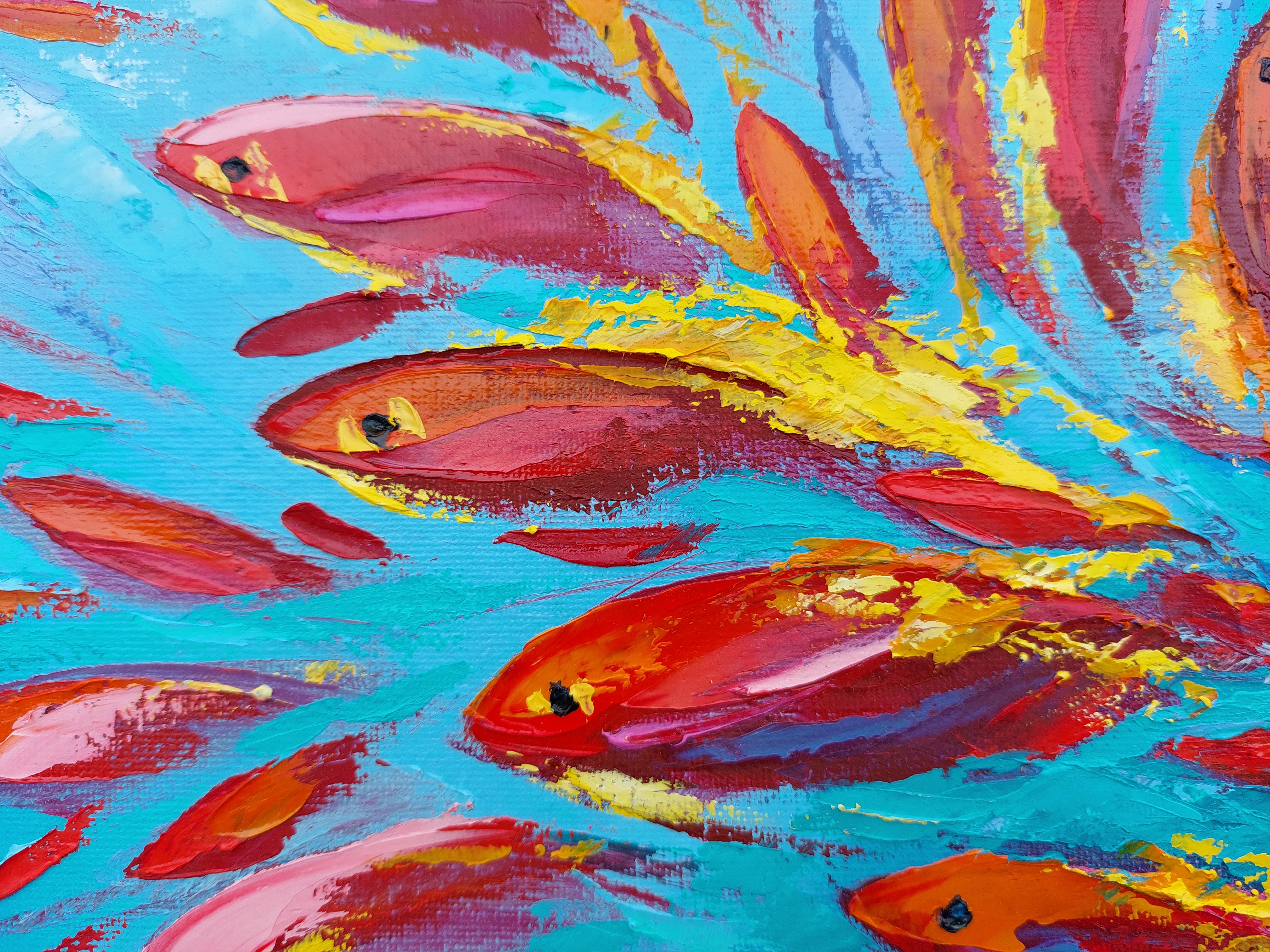 Orange Fish Painting Original Art Impasto Oil Painting Semi-Abstract For Sale 4