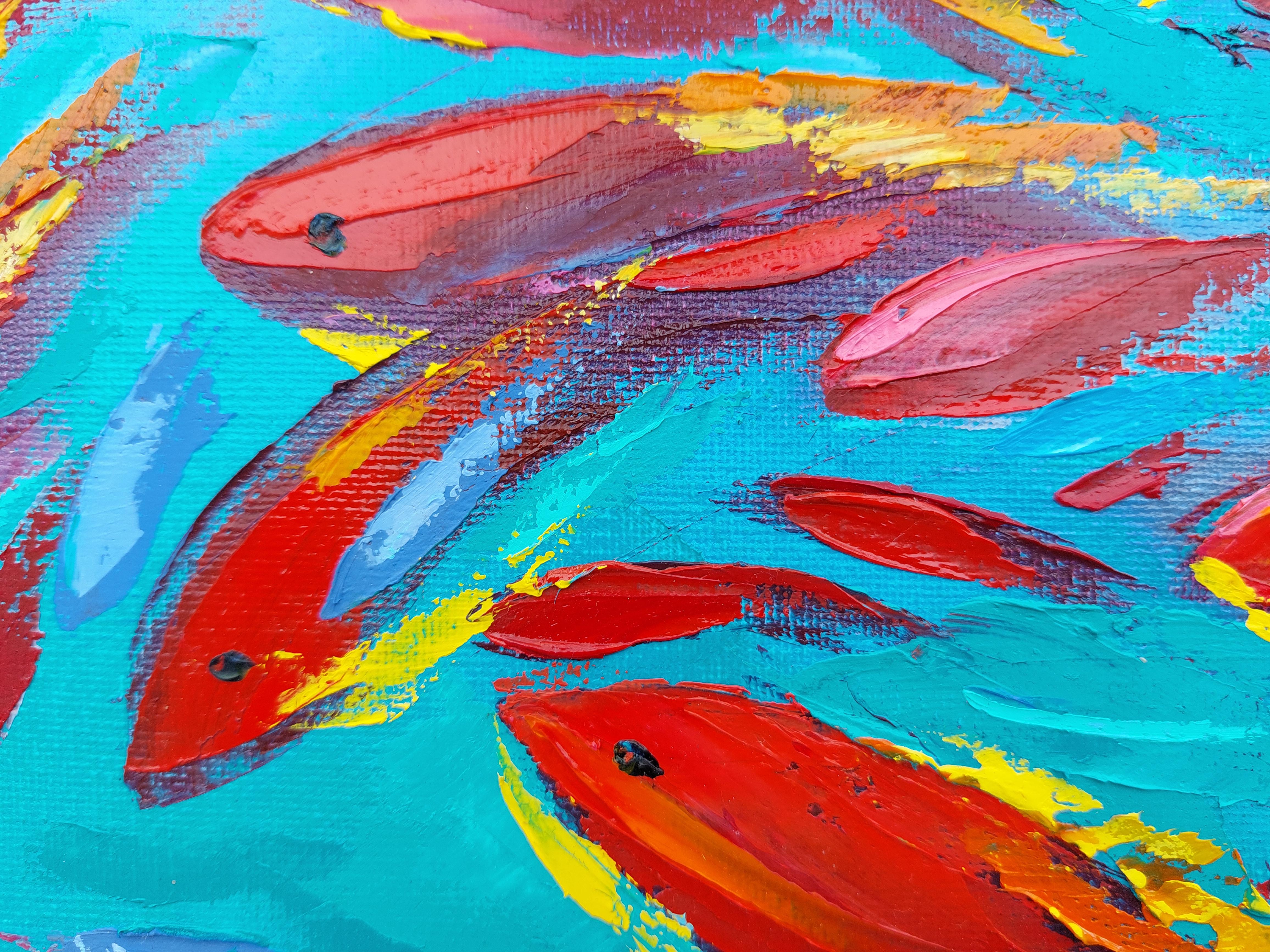 Orange Fish Painting Original Art Impasto Oil Painting Semi-Abstract For Sale 5