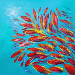 Pesce arancione Pittura originale Arte Impasto Pittura ad olio Semi-Astratta