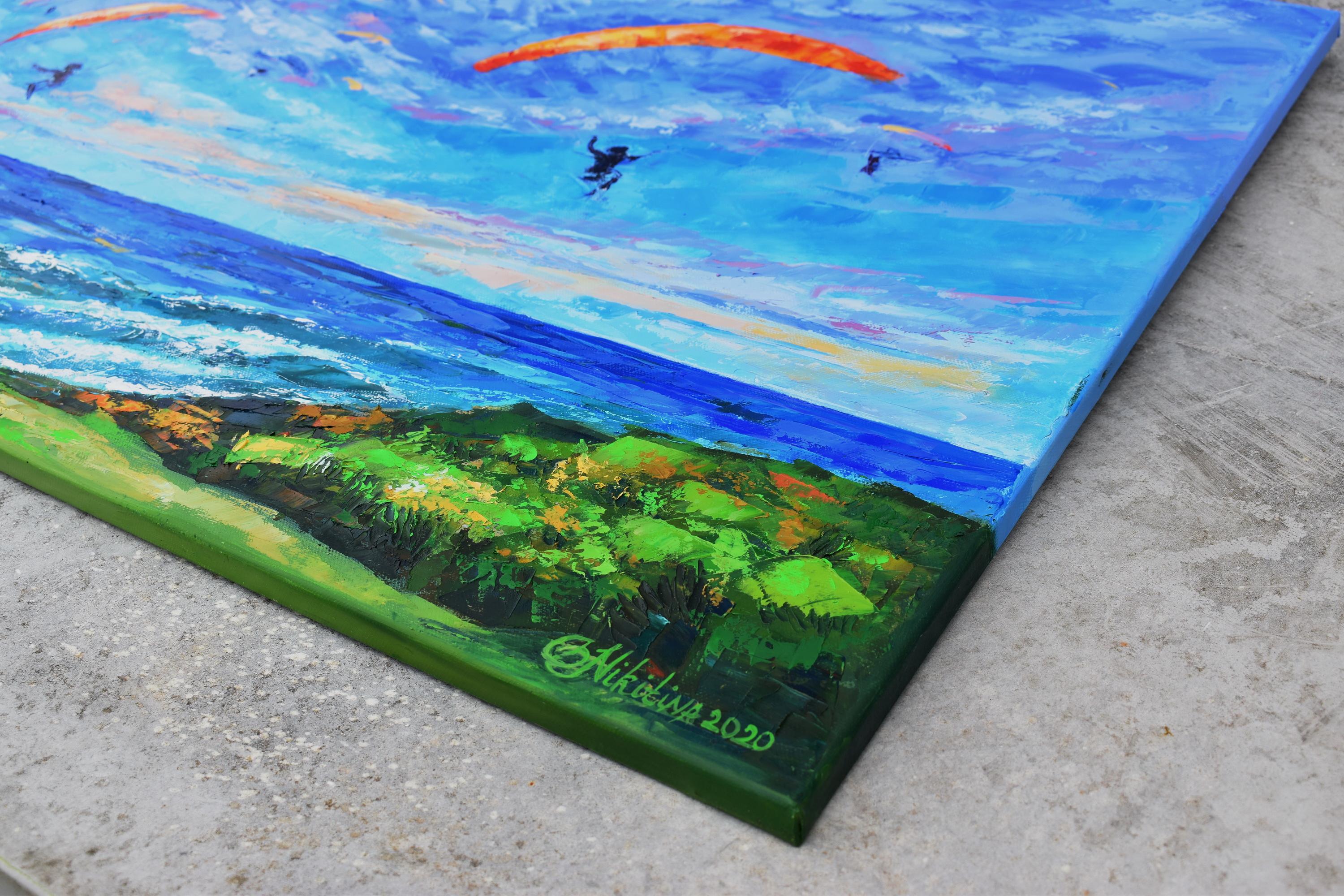 Paraglidiing Fly above the Ocean - Painting by Olga Nikitina