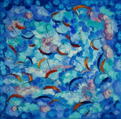 Paragliding Abstraktes Ölgemälde auf Baumwoll-Leinwand, Impasto