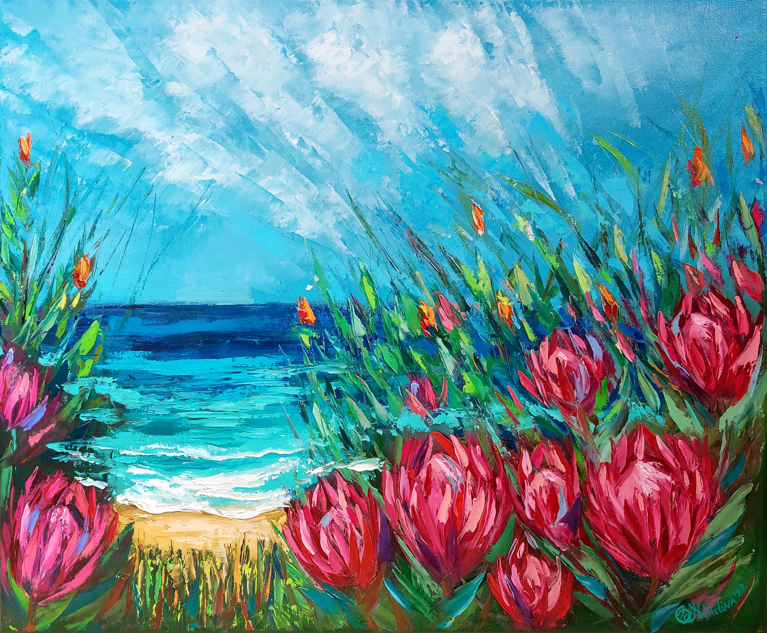Interior Painting di Olga Nikitina - Fiori di ptotea Sudafrica Paesaggio