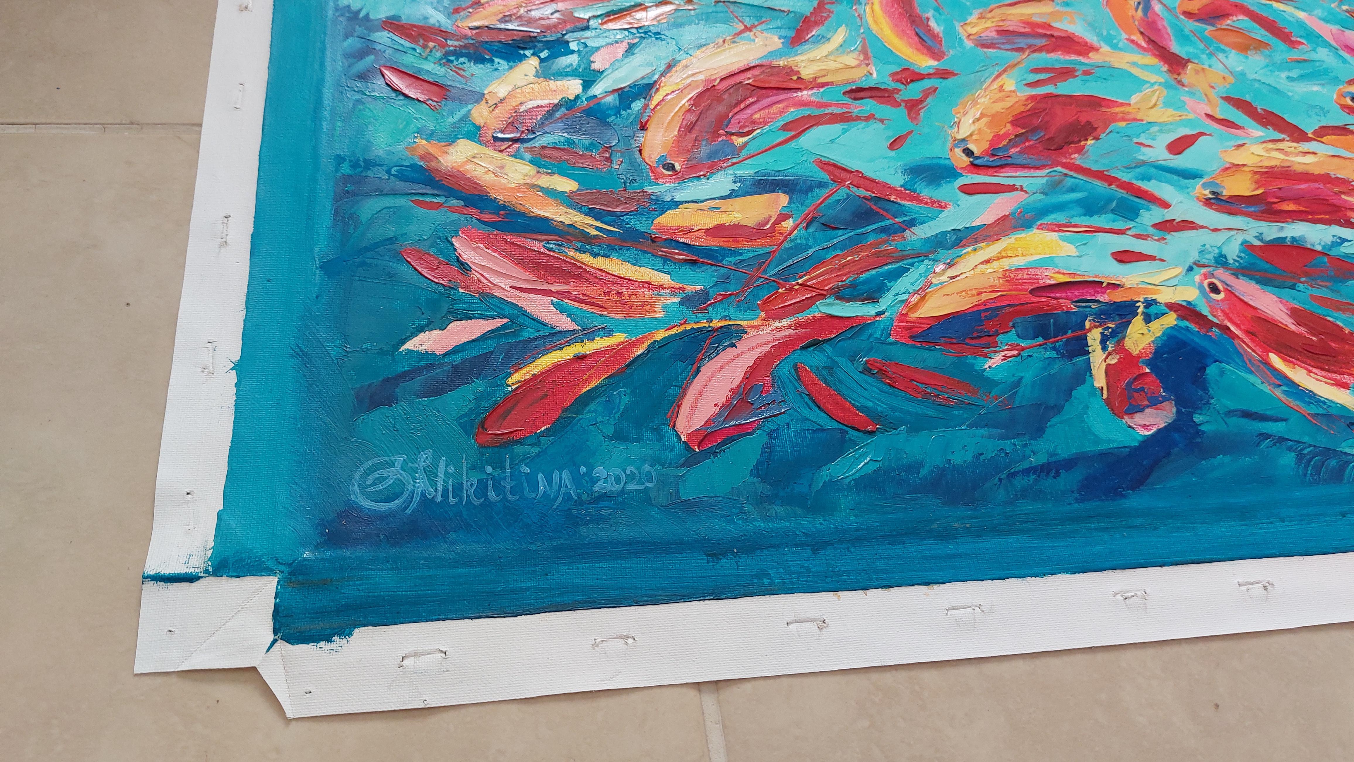 Red Fish Antias - Abstract Expressionist Painting by Olga Nikitina
