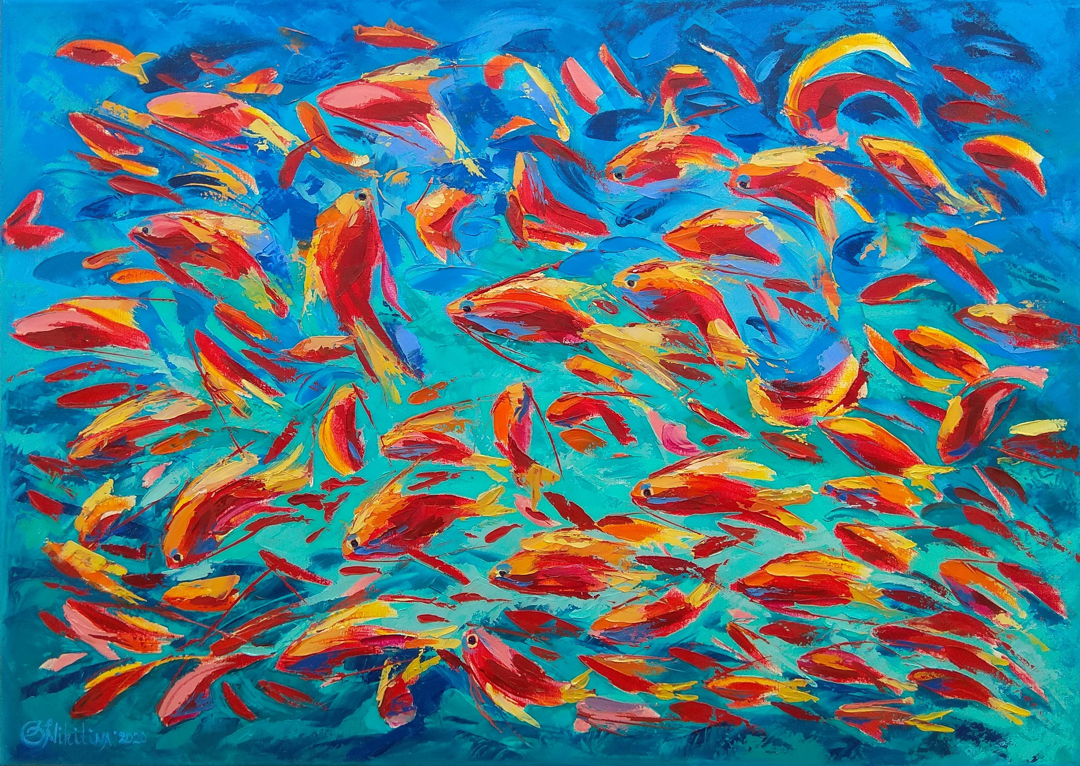 Olga Nikitina Abstract Painting - Red Fish Antias