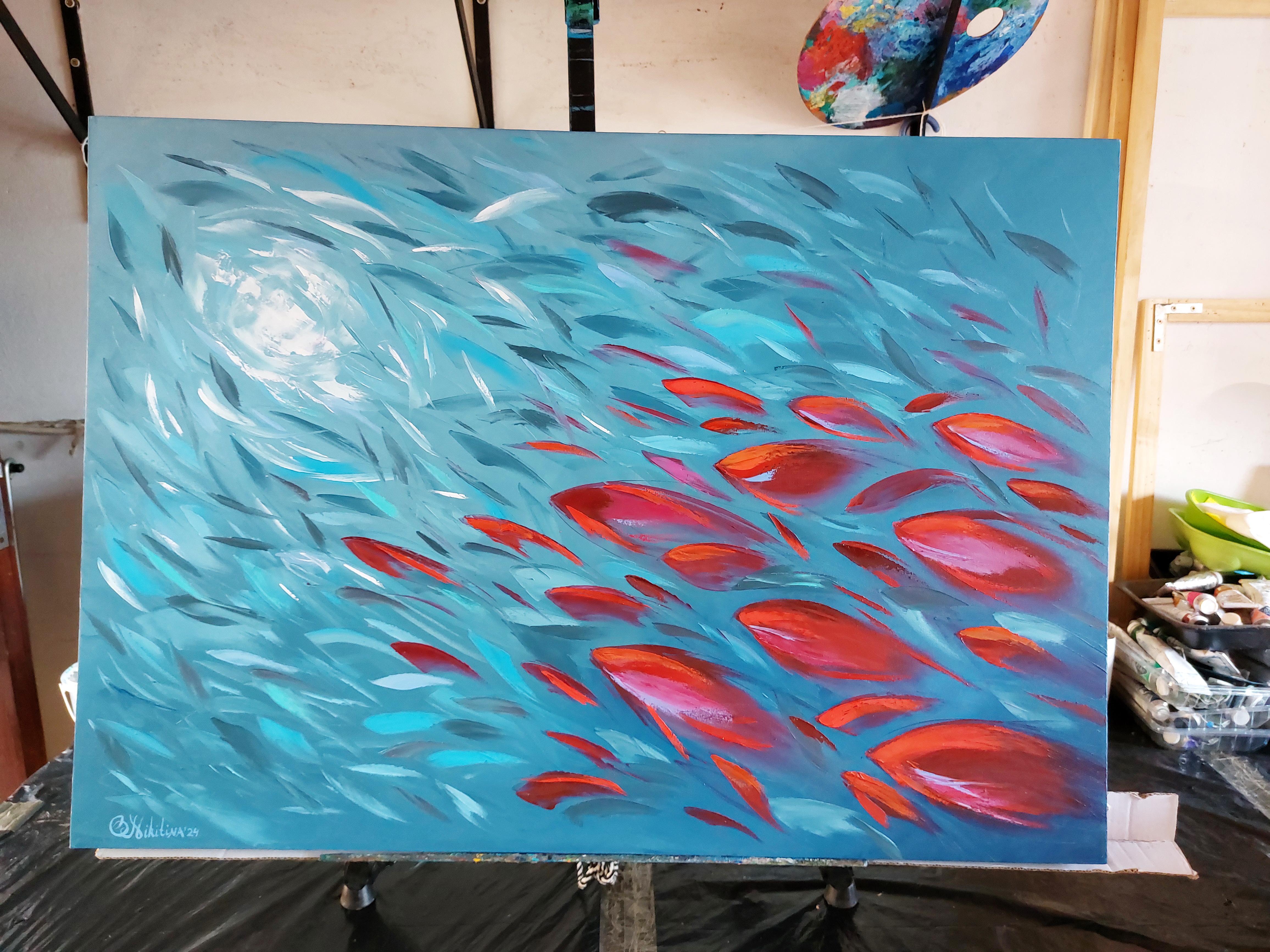 Red Fish Expression Painting Impasto Palette Knife Art For Sale 1