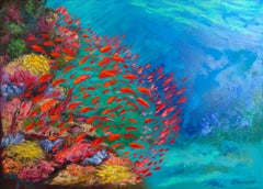 Pez Rojo en Corales Arte Oceánico 