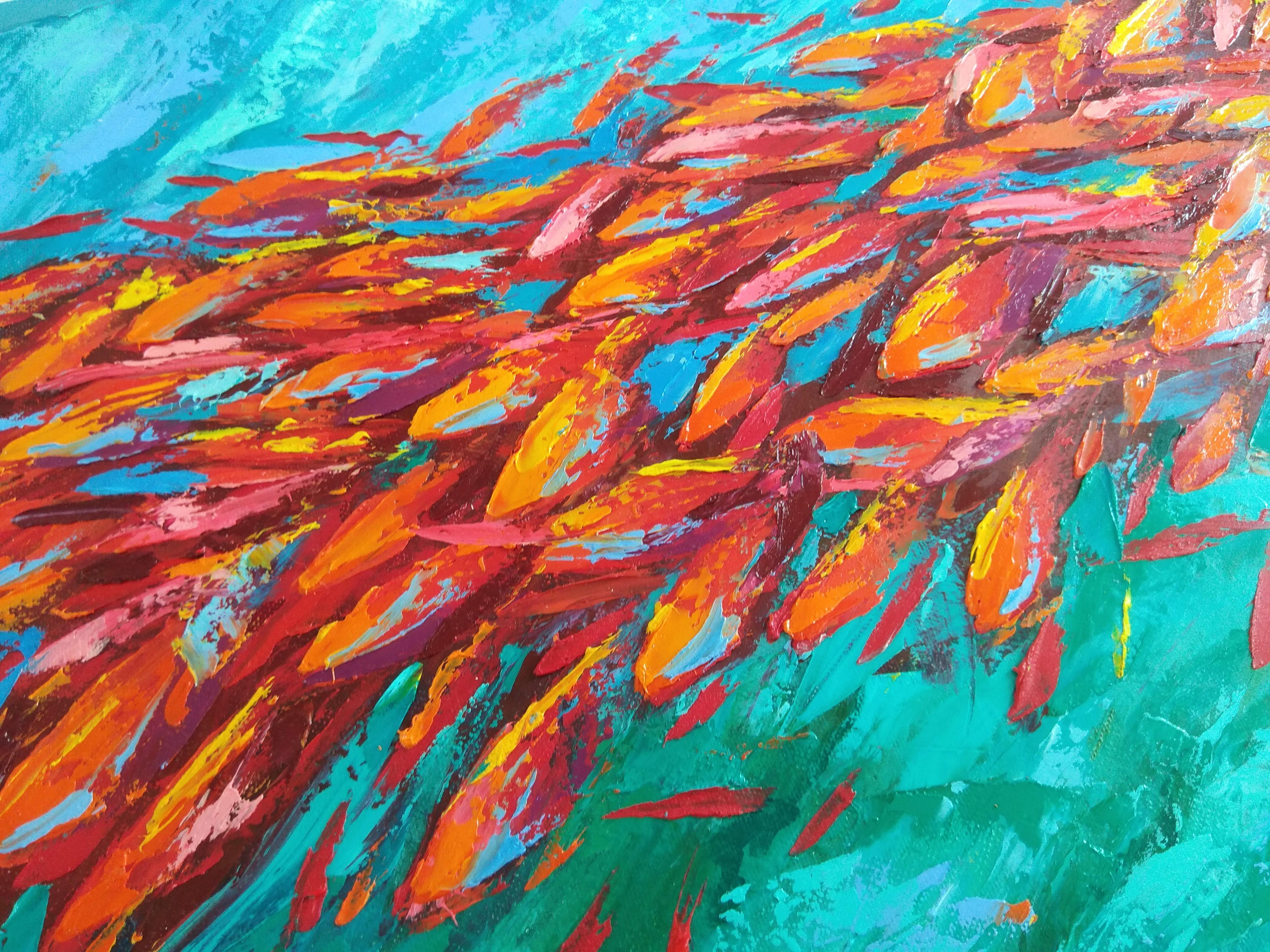 Red Fish Painting Abstract Underwater For Sale 1