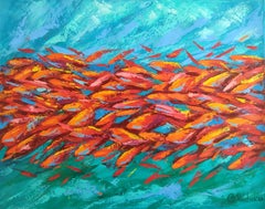 Peinture abstraite de poissons rouges sous-marins
