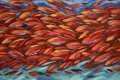 Red Fish Painting, Impasto Oil on Canvas, 38x26", Signed Artwork