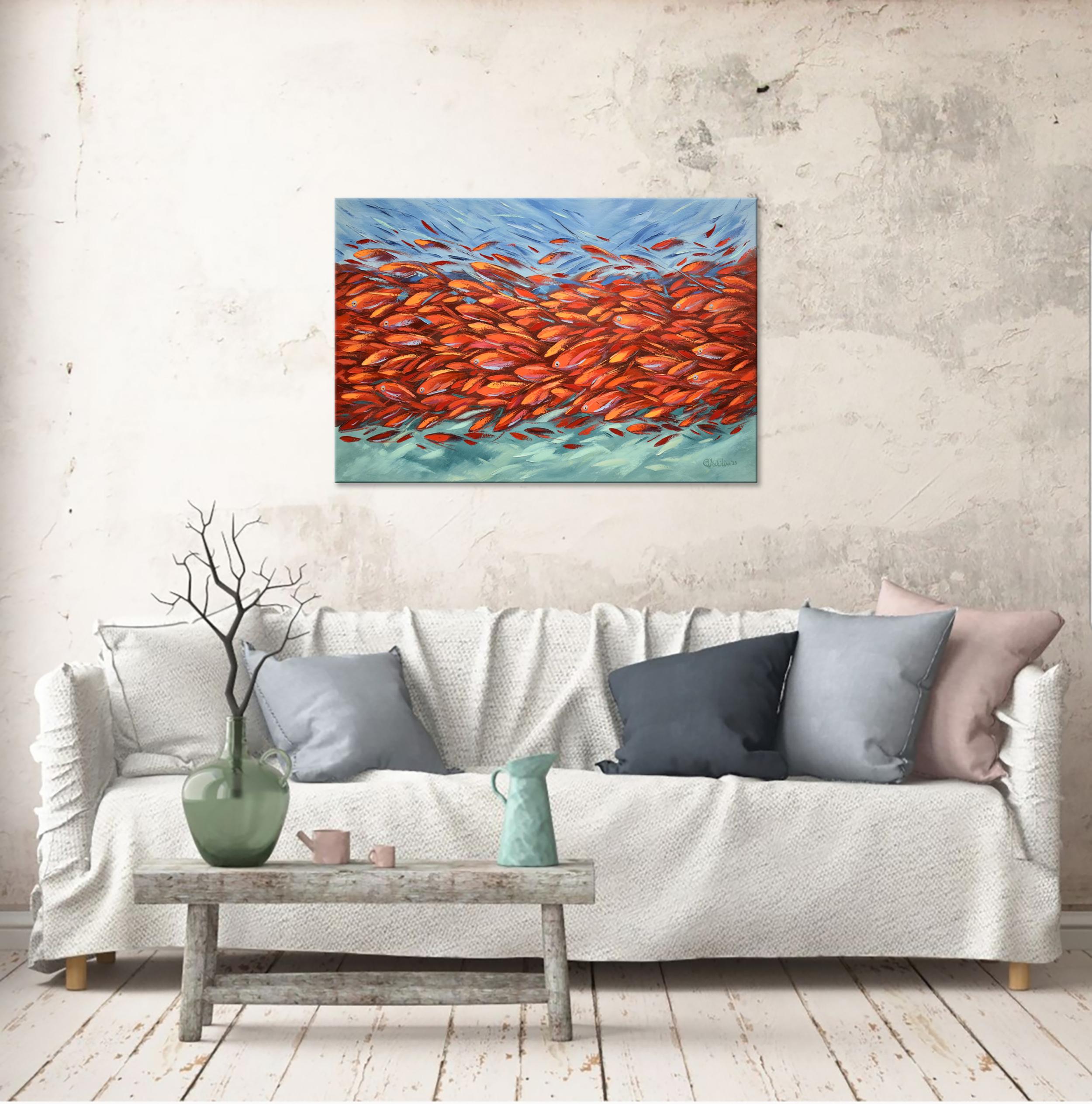 Red Fish Painting Original Sea Life Fish Artwork Ocean Art Impasto Painting

* Title: Red Fish, underwater Wall Art
* Size: 96x67cm (unstretched size 104x76cm)
* Materials: oil, cotton canvas, palette knife
* Shipping: rolled in tube, gallery