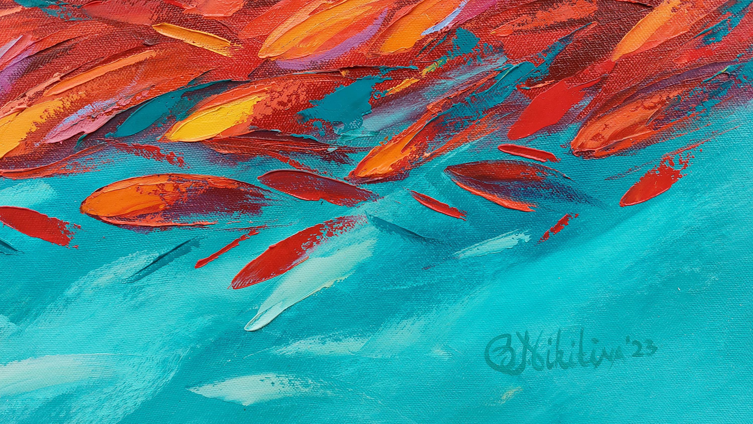 Red Fish Painting Original Sea Life Fish Artwork Ocean Art Impasto  For Sale 2