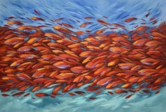 Red Fish Painting Original Sea Life Fish Artwork Ocean Art Impasto 