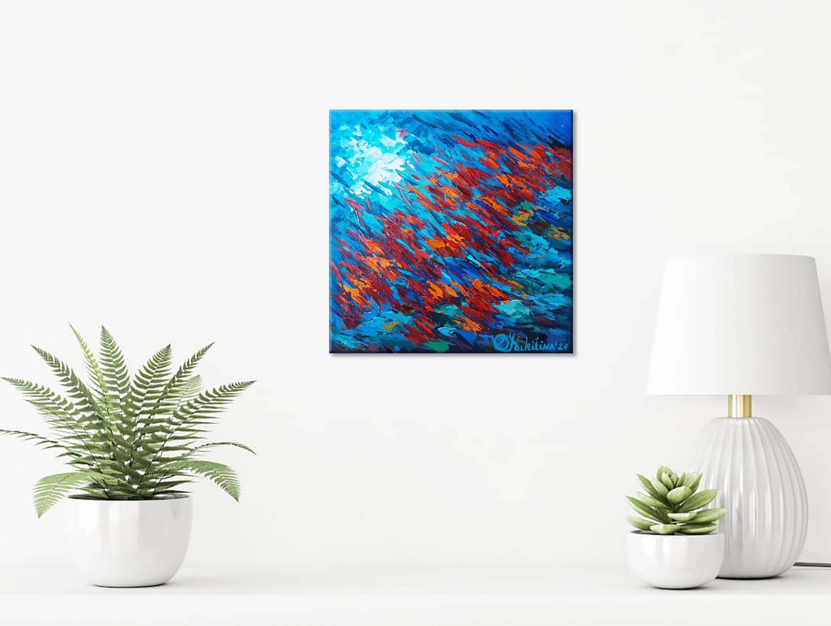 Pintura Pez Rojo Bajo el Agua Arte Original 3