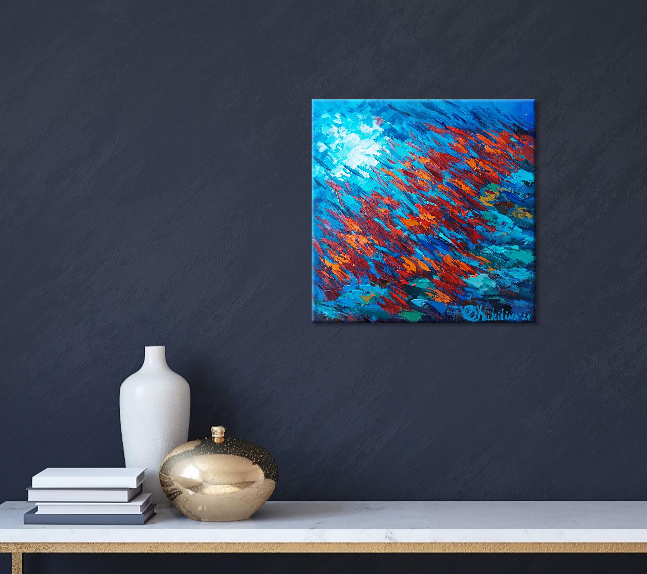Pintura Pez Rojo Bajo el Agua Arte Original 4