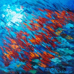 Peinture originale de poissons rouges sous l'eau