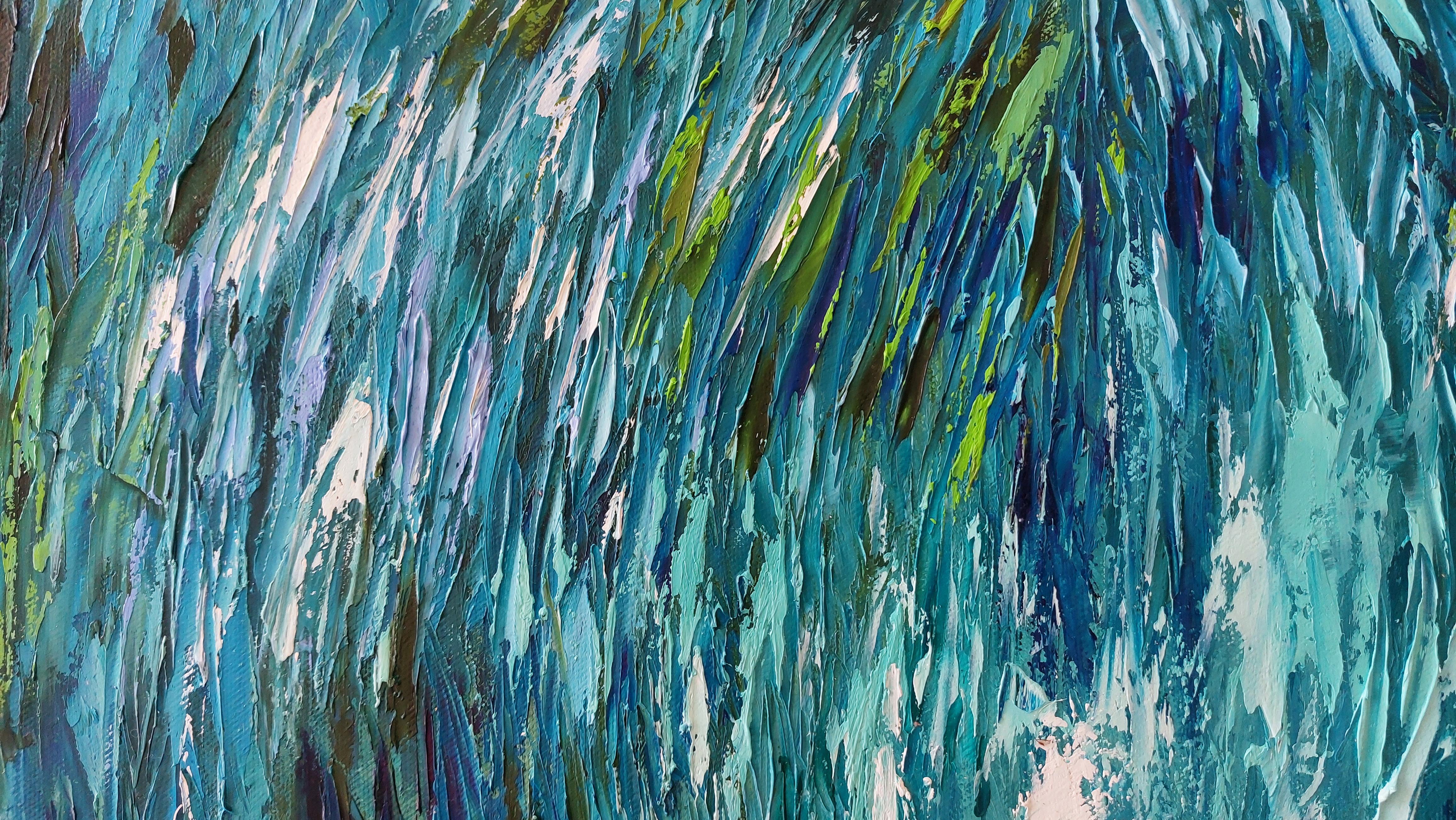 Peinture de poissons en Sardine Run Bait Ball South Africa Underwater Art - Painting de Olga Nikitina